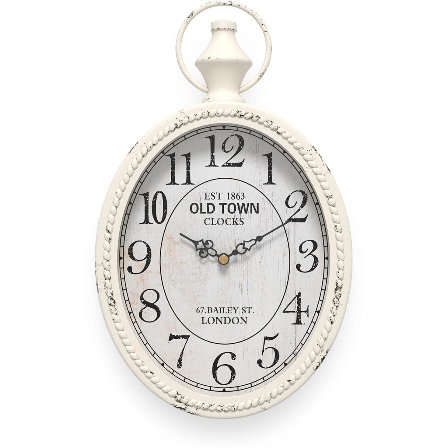 Menterry Small Retro Oval Wall Clock  Antique Old Design  White Vintage Style  Battery Operated Silent Decor Wall Clocks For Kitchen Bedroom Farmhouse Bathroom (11.2"" H X 6.7"" W)