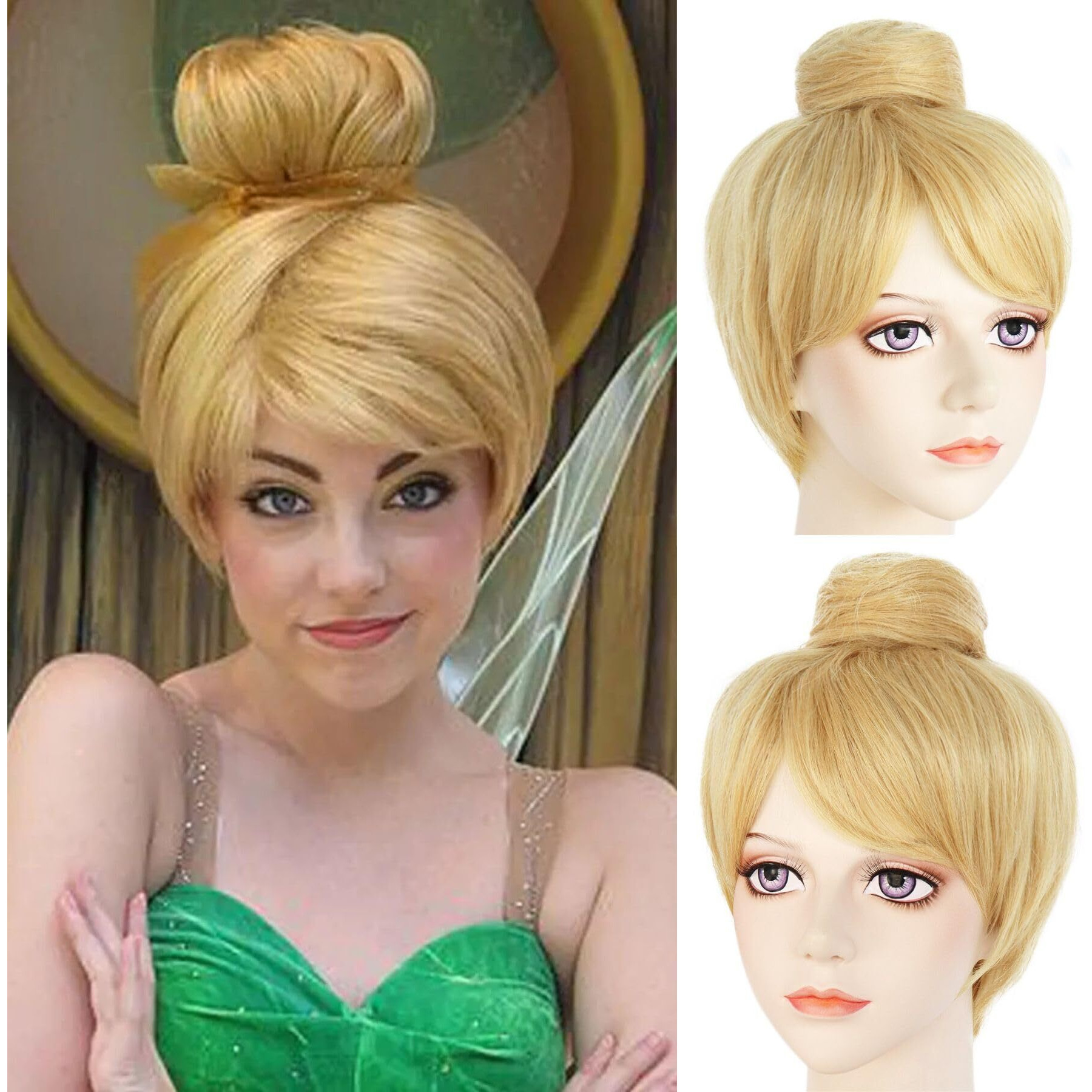 Joneting Yellow Blonde Wig +Wig Cap Short Golden Wig For Women Cospaly Wig Women Short Straight Golden Costume Wig For Halloween Party Peluca Rubia Amarilla Princess Wig For Christmas