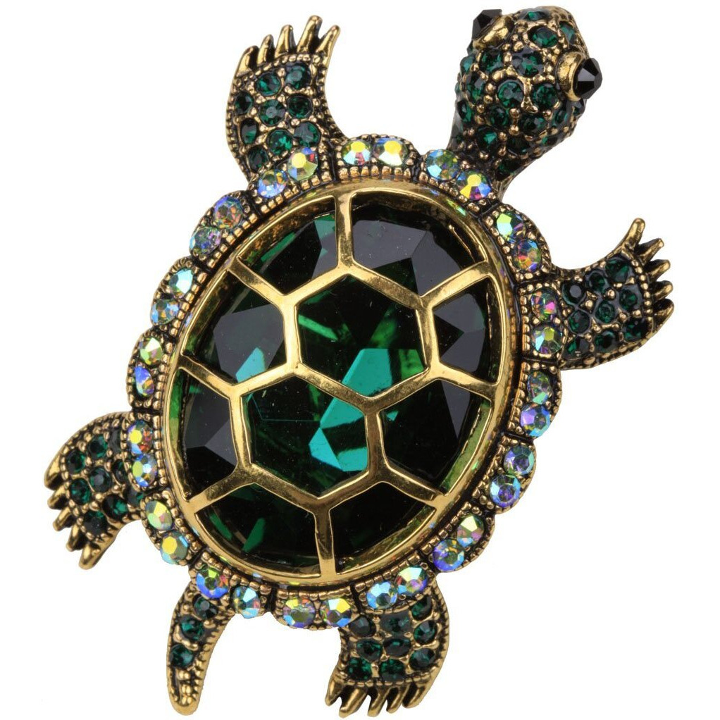 Yacq Women's Big Turtle Pin Brooch + Pendant 2 In 1 - Scarf Holders - Lead & Nickle Free - (2-1/4 X 1-1/2) Inches - Halloween Costume Jewelry Accessories (Green)