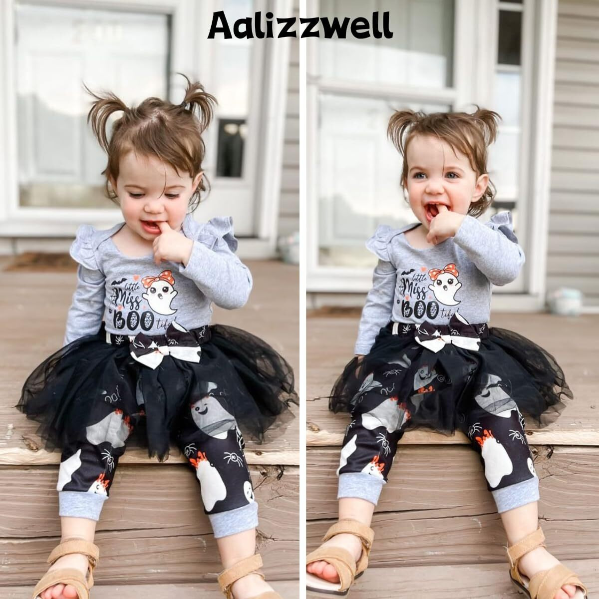 Aalizzwell Preemie Girls Halloween Outfit Premature Baby 1St Halloween My Tulle Skirt Ghost Boo Clothes With Leg Warmers Clothing Gray