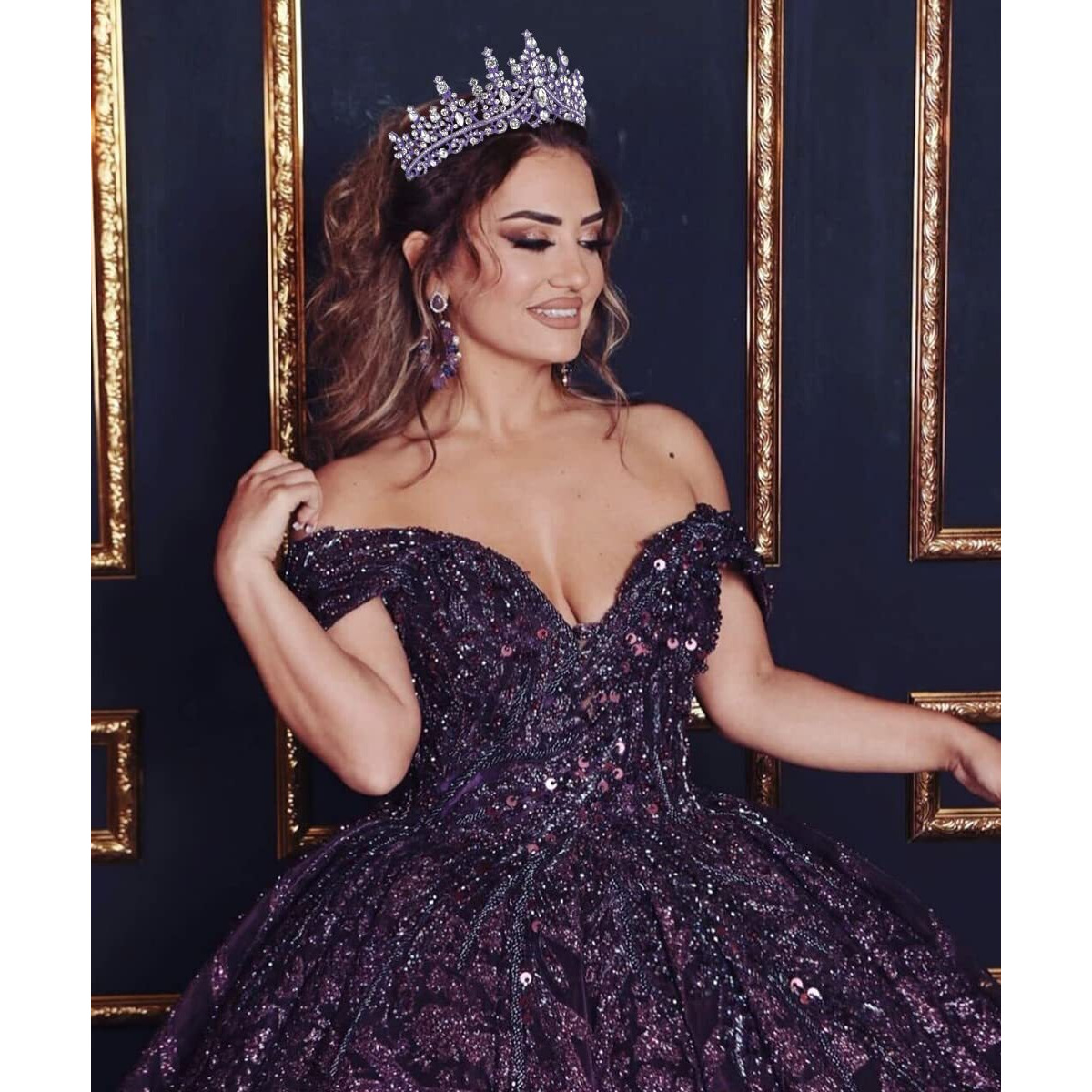 Tobatoba Purple Crown Purple Tiaras  Rhinestone Tiaras And Crowns For Women  Wedding Tiara For Bride Queen Crown  Royal Princess Quinceanera Headpieces For Birthday Prom Pageant Halloween Cosplay
