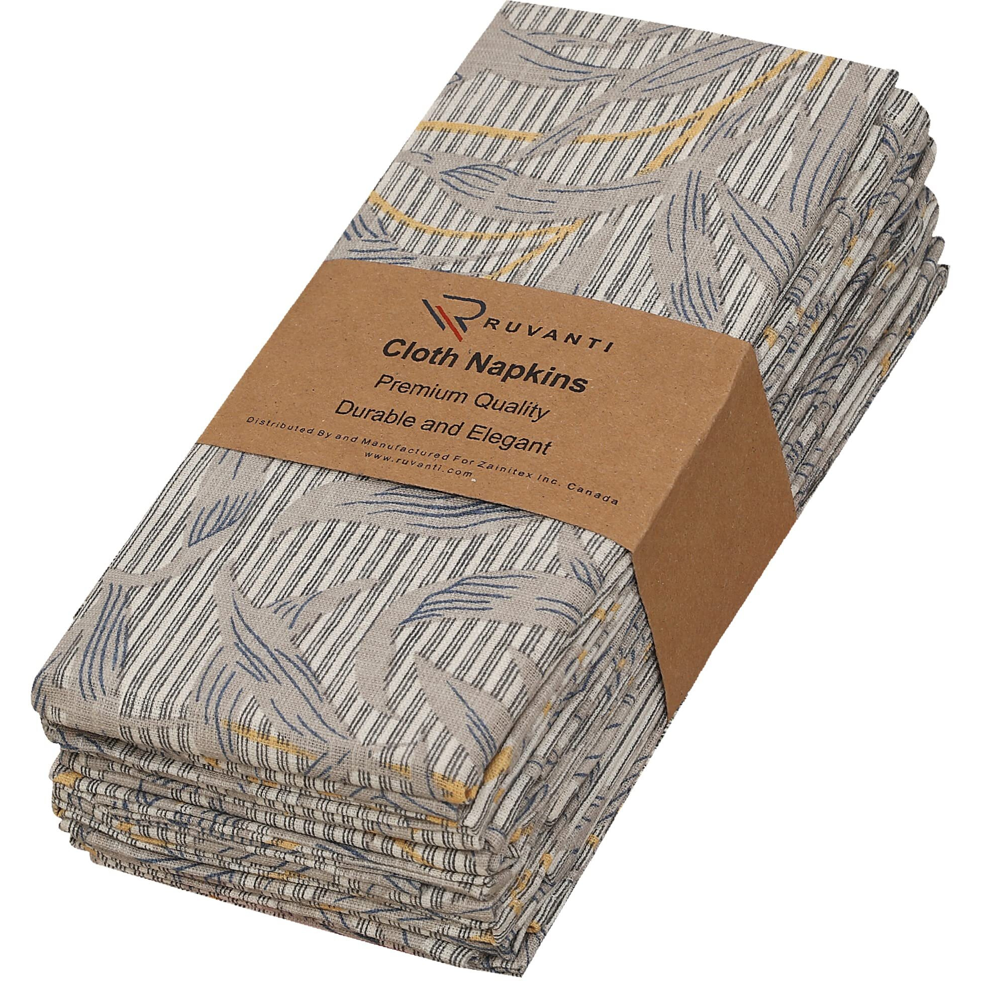 Ruvanti Cloth Napkins Set Of 6 Cotton 100%  18X18 Inches Napkins Cloth Washable  Soft  Absorbent. Cotton Napkins For Parties  Christmas  Thanksgiving  Weddings  Dinner Napkins Cloth - Leafy