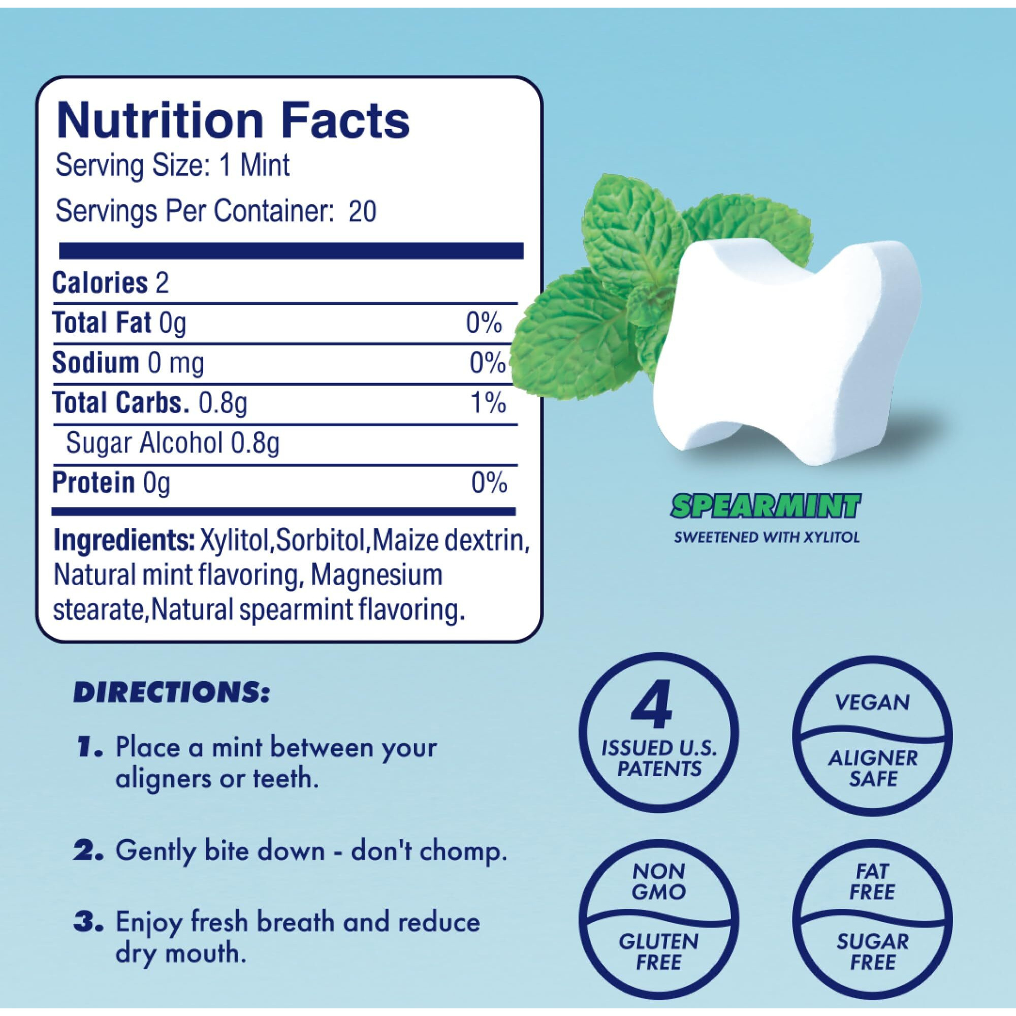 Movemints Clear Aligner Mints - Patented Aligner Seating Mints - Edible Alternative To Aligner Chewies - Xylitol Mints For Dry Mouth - Spearmint (3 Pack)