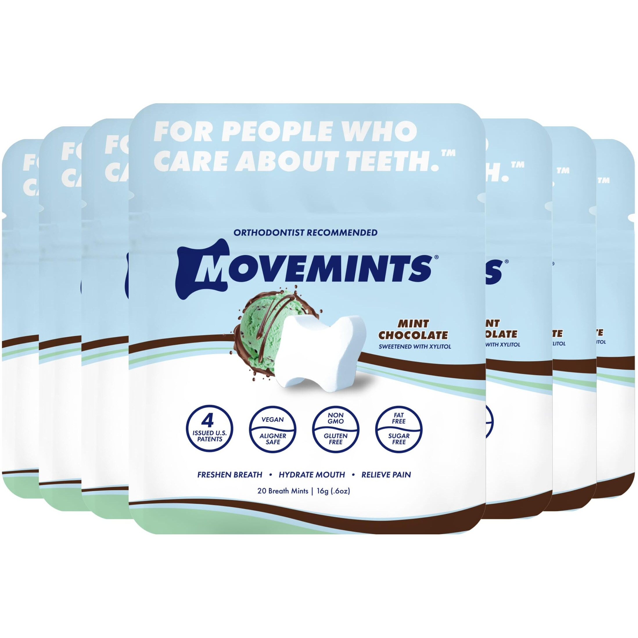 Movemints Clear Aligner Mints - Patented Aligner Seating Mints - Edible Alternative To Aligner Chewies - Xylitol Mints For Dry Mouth - Mint Chocolate (7 Pack)