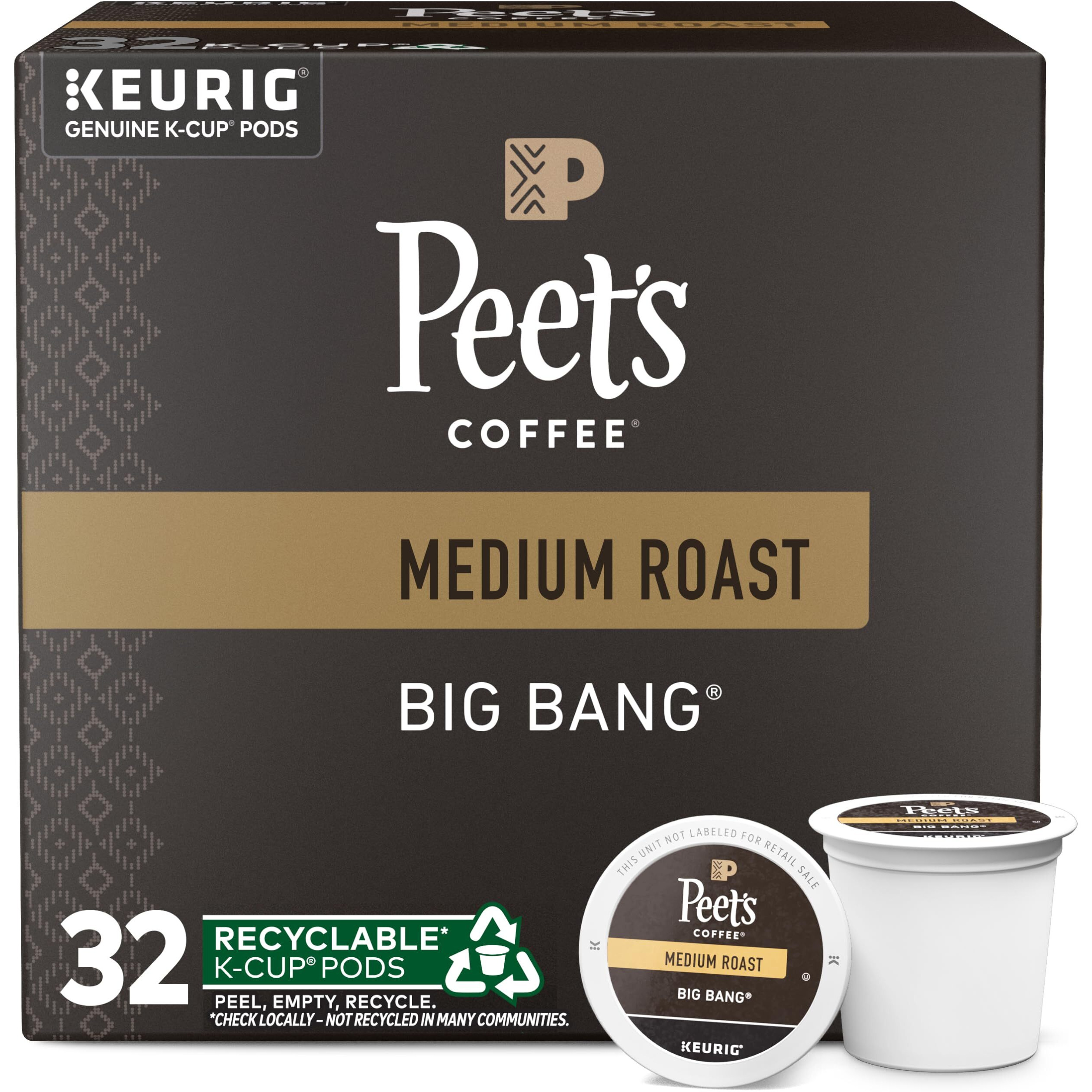 Peet's Coffee  Medium Roast K-Cup Coffee Pods For Keurig Coffee Machines - Big Bang  32 Count (1 Box Of 32 K-Cup Pods)