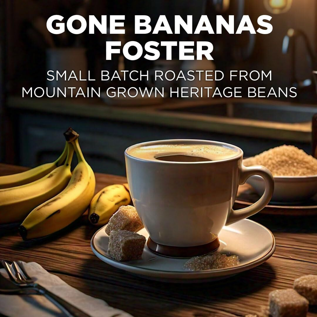 Maud's Banana Foster Flavored Coffee Pods  50 Ct | Gone Banana's Foster Flavor | 100% Arabica Medium Roast Coffee | Solar Energy Produced Recyclable Pods Compatible With Keurig K Cups Maker