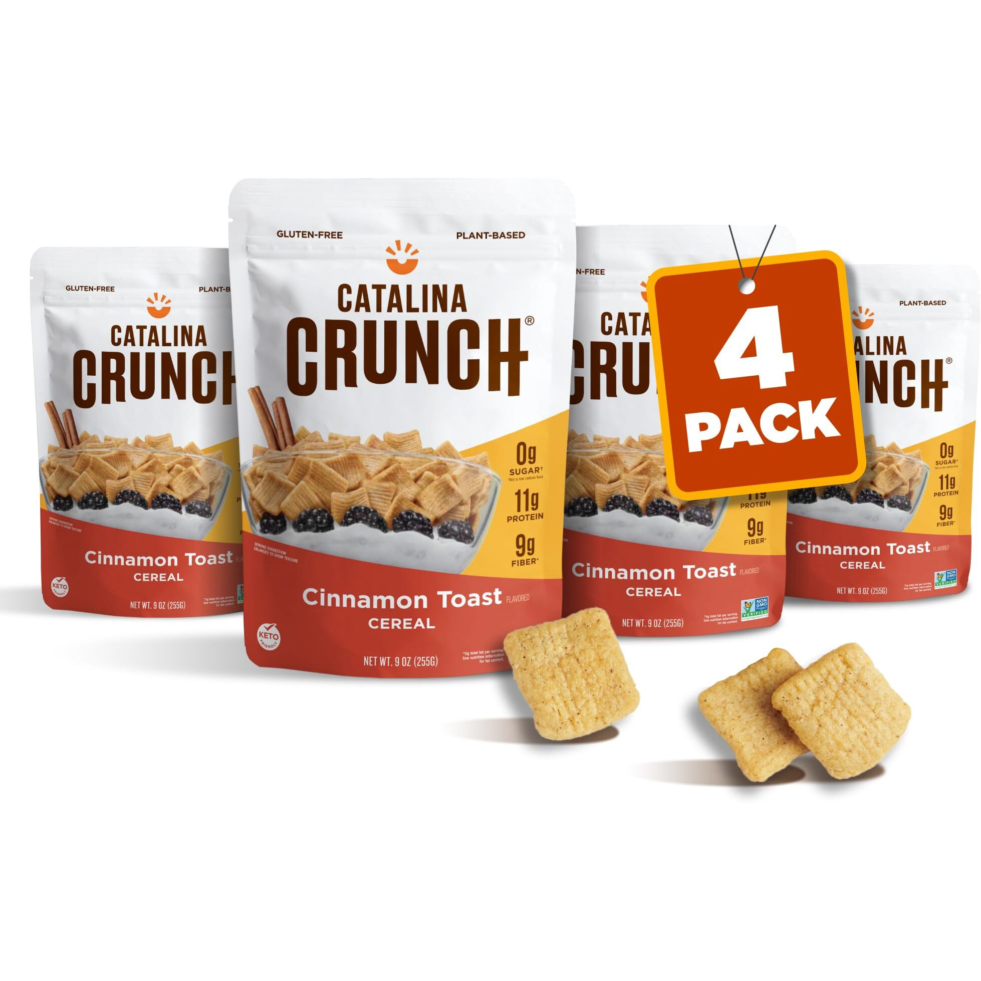 Catalina Crunch Cinnamon Toast Cereal 4 Pack | Low Carb  Sugar Free  Gluten Free | Keto Snacks  Vegan  Plant Based Protein