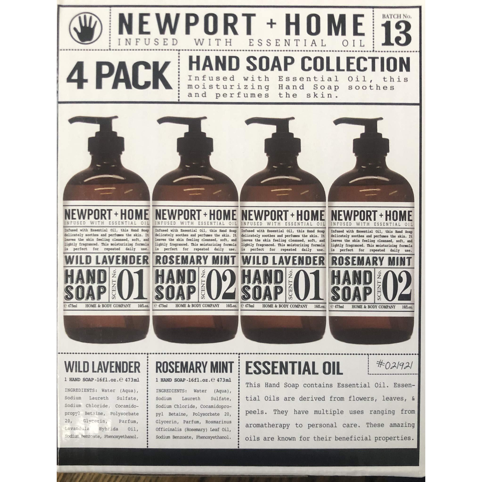 4 Bottles  Newport + Home Hand Soap  2 Rosemary Mint  2 Wild Lavender 16Oz  Infused With Essential Oil  By Home & Body Co