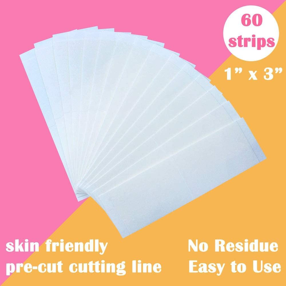 Miilye Double Sided Tape For Body  Fashion Breast Tape For Skin To Fabric Clothes Clothing Dress Tape To Keep Dress Bra In Place  Clear  60 Counts (60 Strips 1"&quotX3""-Strong)