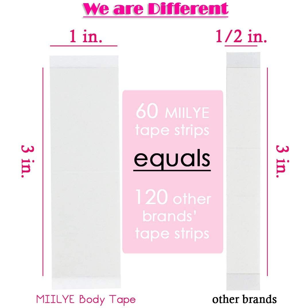 Miilye Double Sided Tape For Body  Fashion Breast Tape For Skin To Fabric Clothes Clothing Dress Tape To Keep Dress Bra In Place  Clear  60 Counts (60 Strips 1"&quotX3""-Strong)