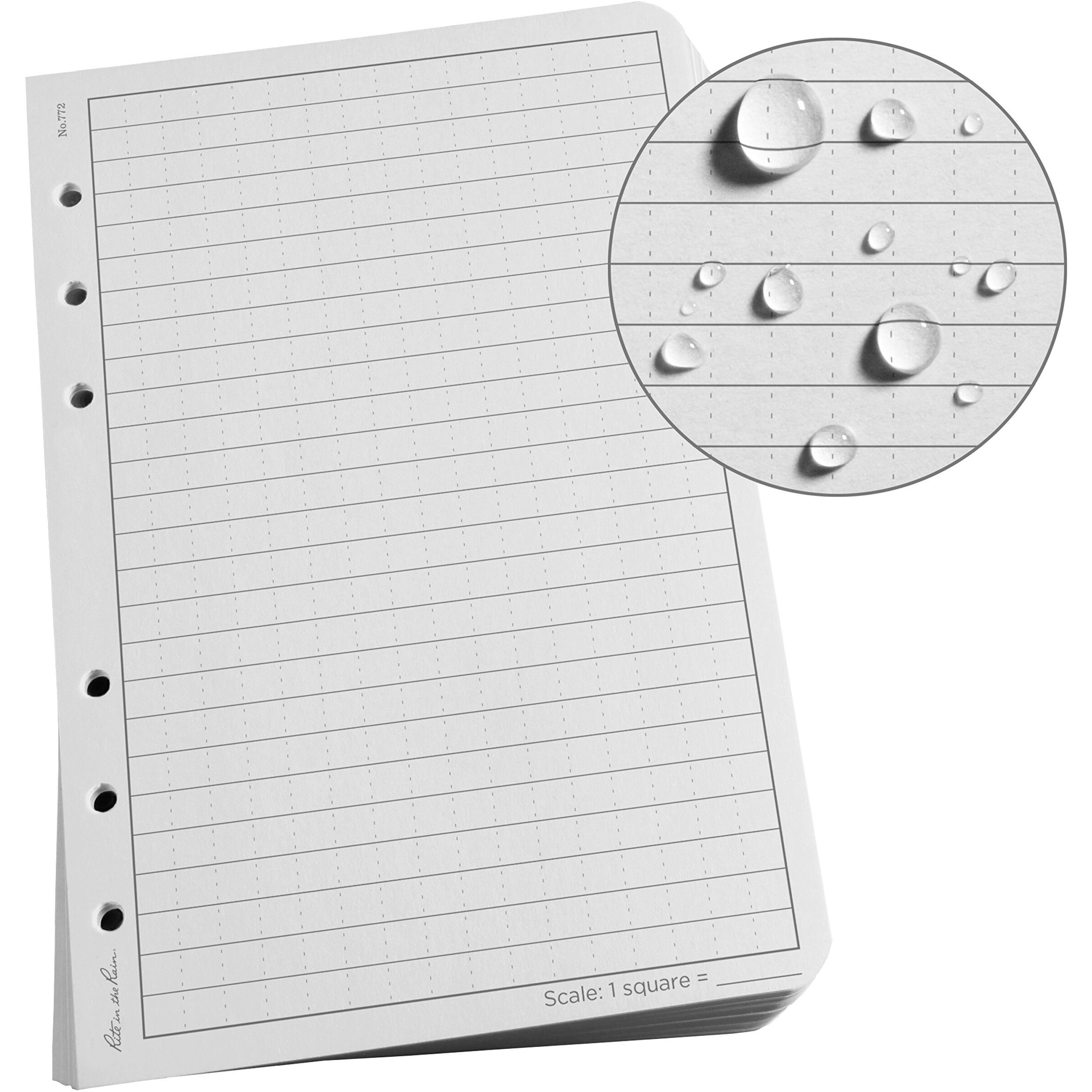 Rite In The Rain Weatherproof Loose Leaf Paper  4 5/8"" X 7""  32 Gray  Universal Pattern  100 Sheet Pack (No. 772)