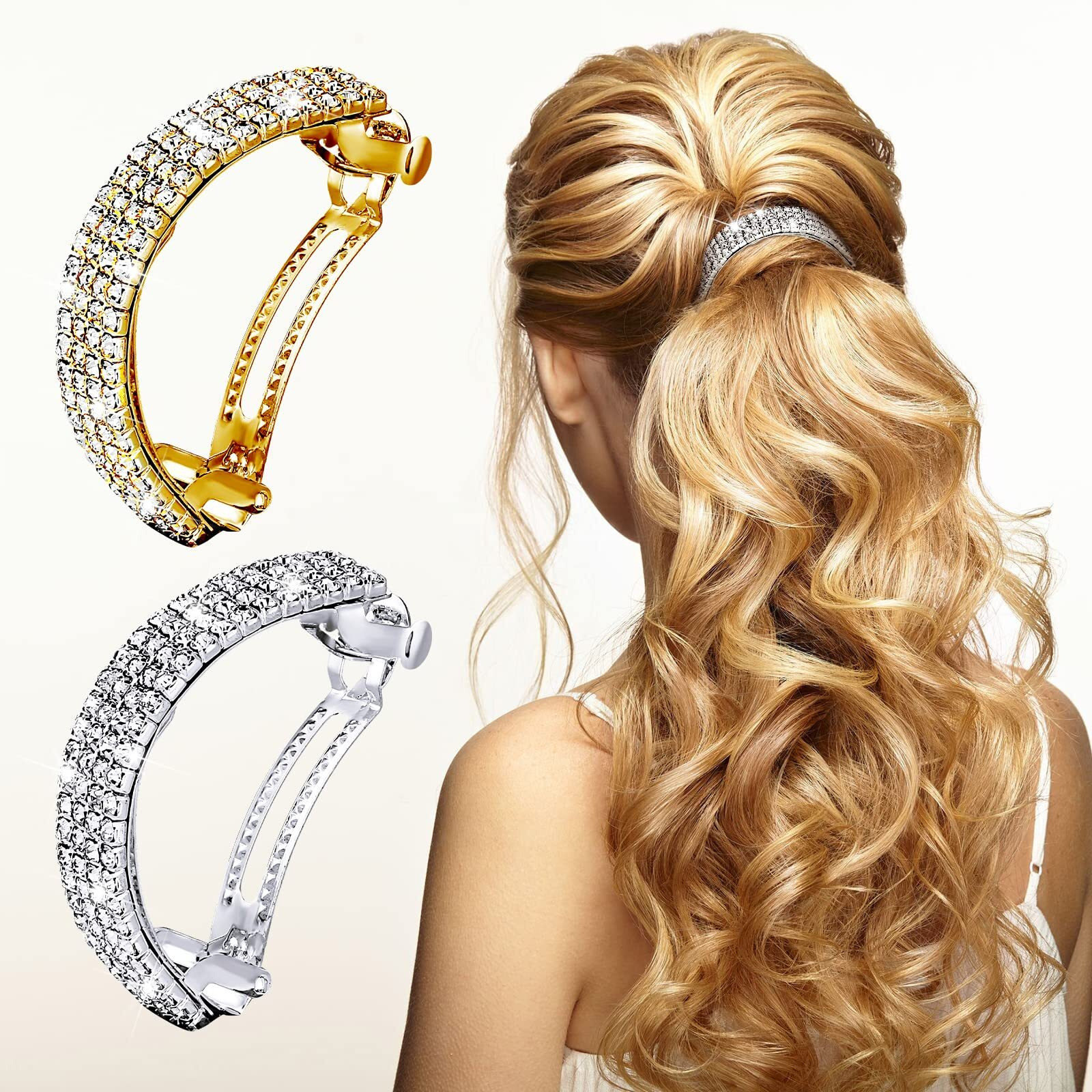 10 Pcs Rhinestones Hair Ties Bling Hair Bands Hair Clip Barrettes Glitter Crystal Ponytail Holders Silver Gold Scrunchies Hair Accessories For Valentine's Day Women Girls Birthday Mother's Day Gift