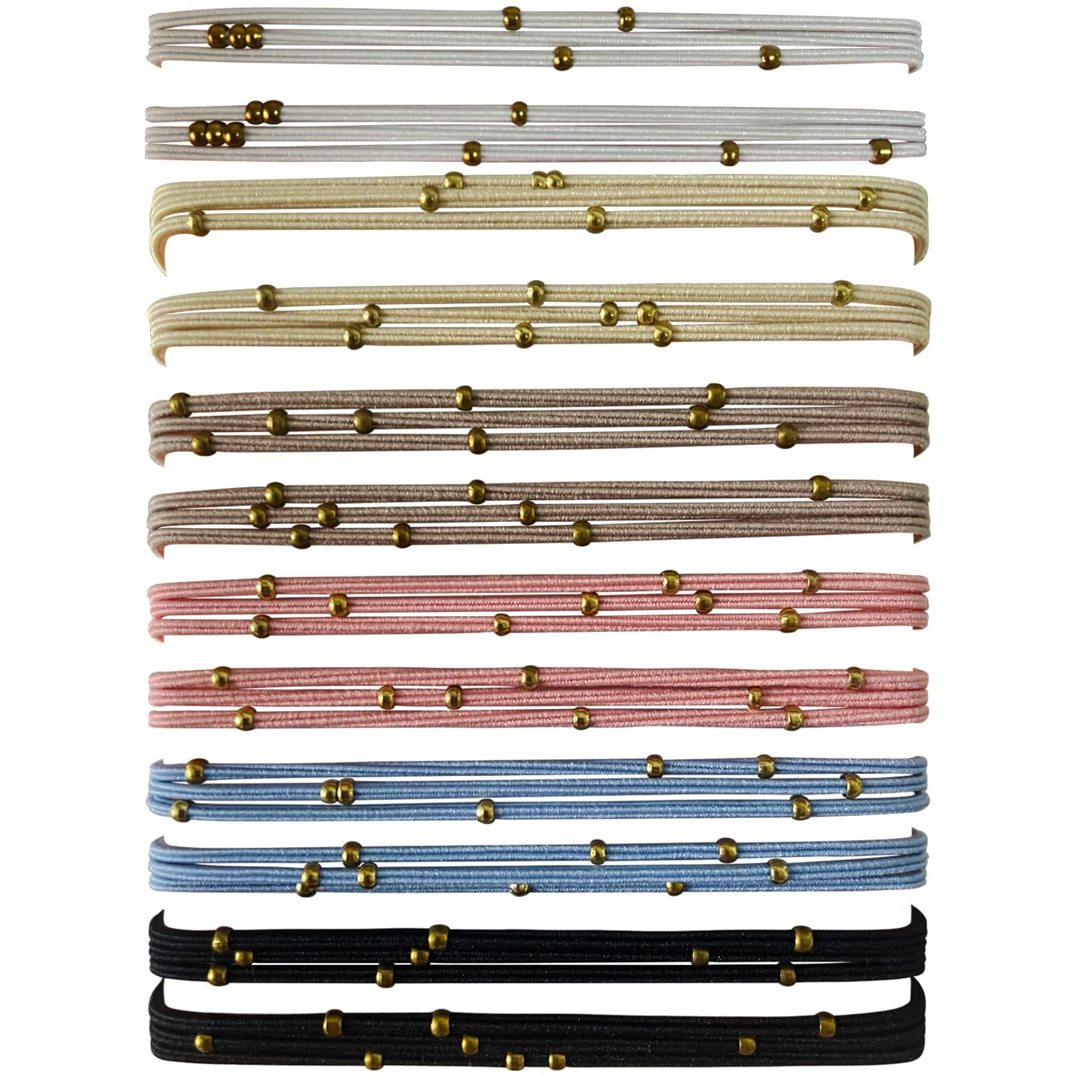 Udebe Fashion Hair Ties With Golden Beads  Thin Hair Elastics Tie Korean  Colorful 12 Counts.