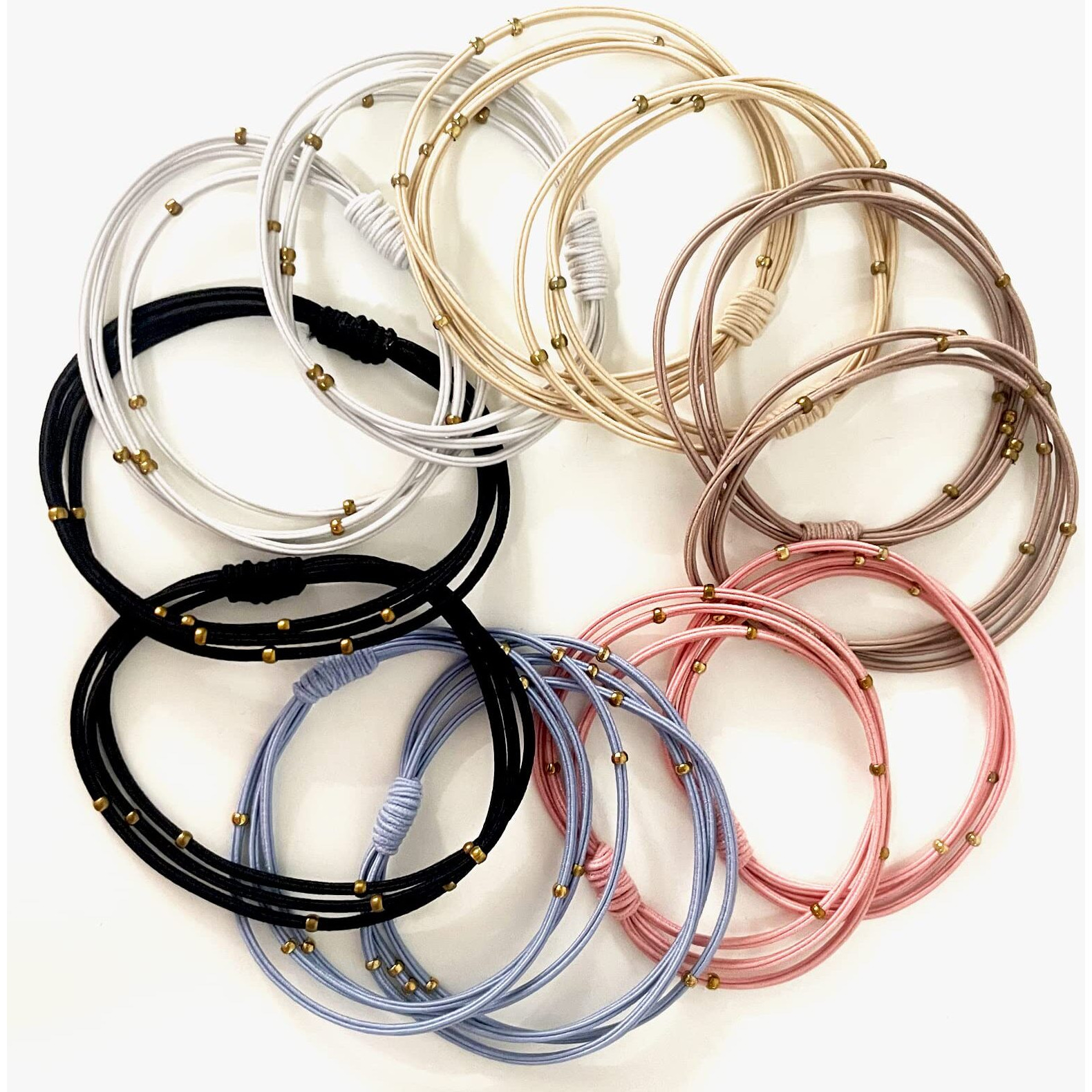 Udebe Fashion Hair Ties With Golden Beads  Thin Hair Elastics Tie Korean  Colorful 12 Counts.