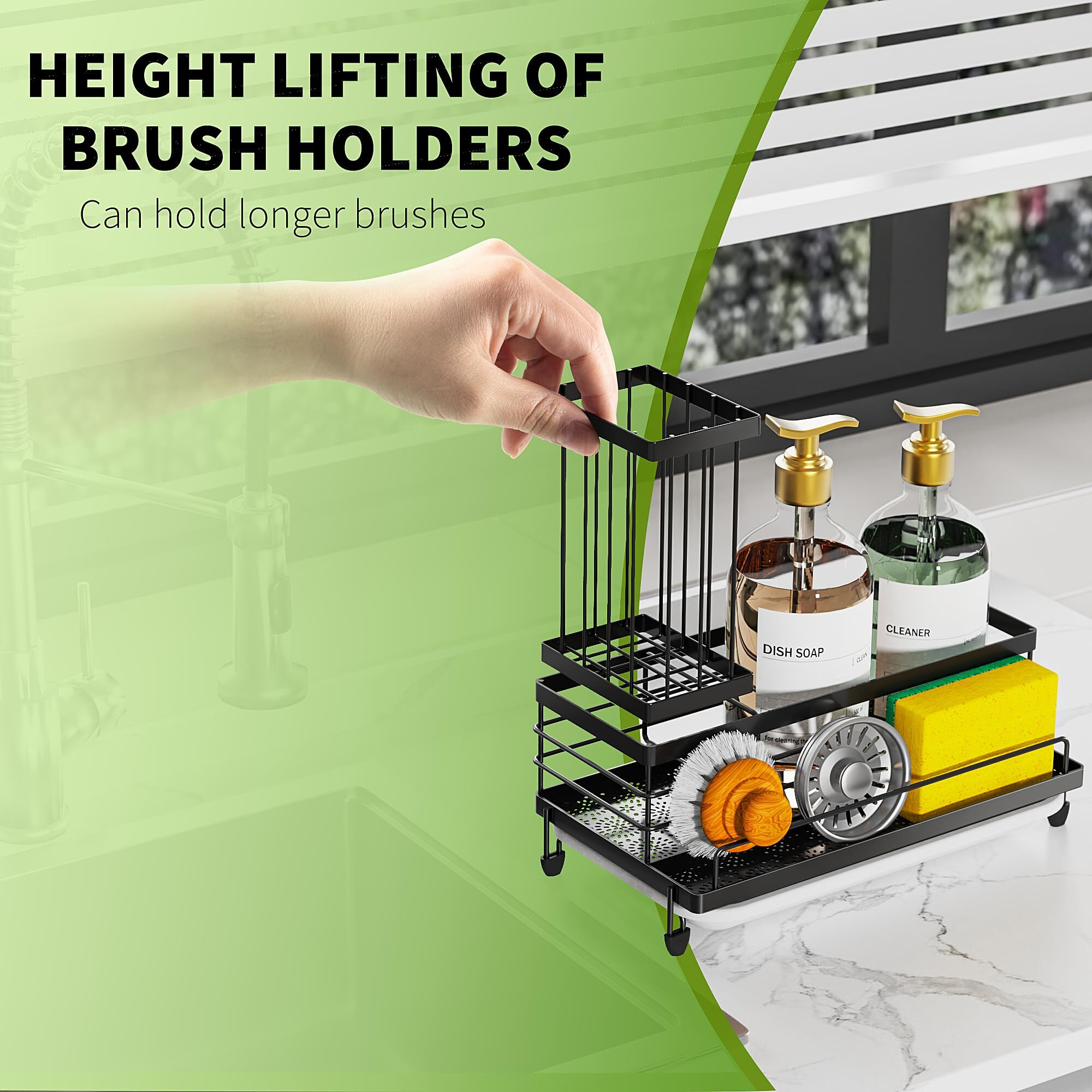 Cisily Kitchen Sink Caddy Organizer  Rustproof Non-Slip Soap Dish Dispenser Brush  Sponge Holder For Kitchen Sink  Kitchen Organization And Storage  Home Essentials Accessories(Matte Black)