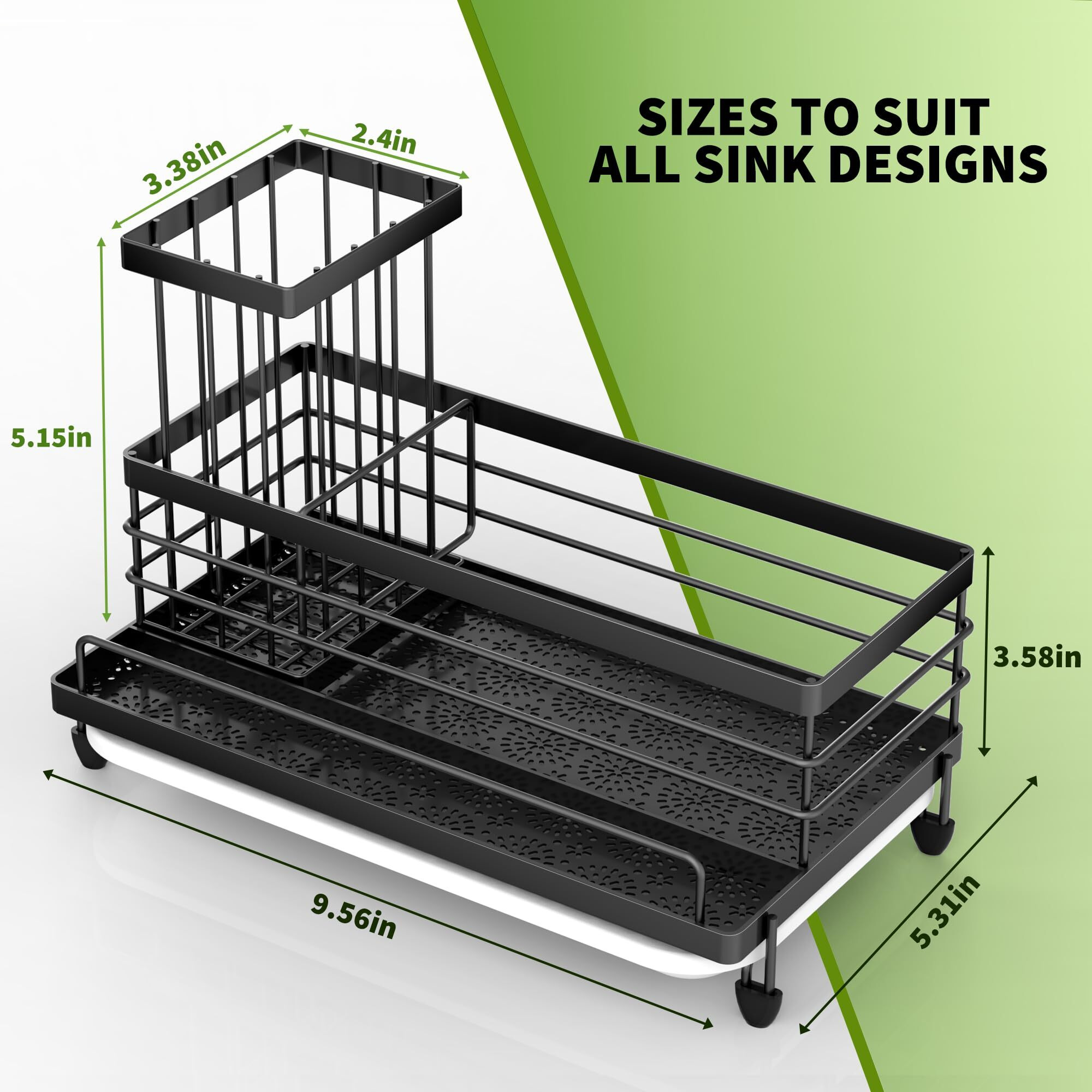 Cisily Kitchen Sink Caddy Organizer  Rustproof Non-Slip Soap Dish Dispenser Brush  Sponge Holder For Kitchen Sink  Kitchen Organization And Storage  Home Essentials Accessories(Matte Black)