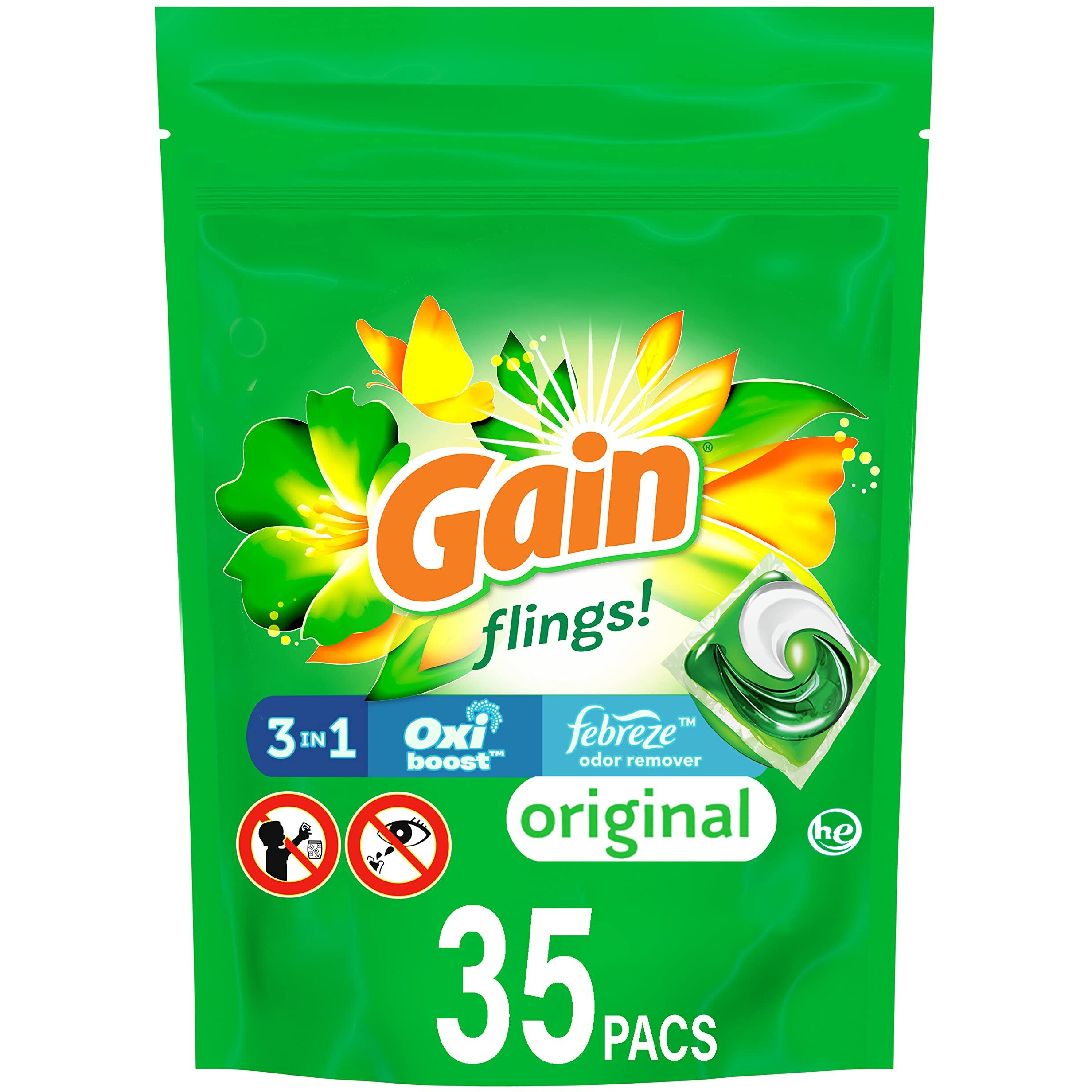 Gain Flings Laundry Detergent Soap Pacs  Original  35 Count