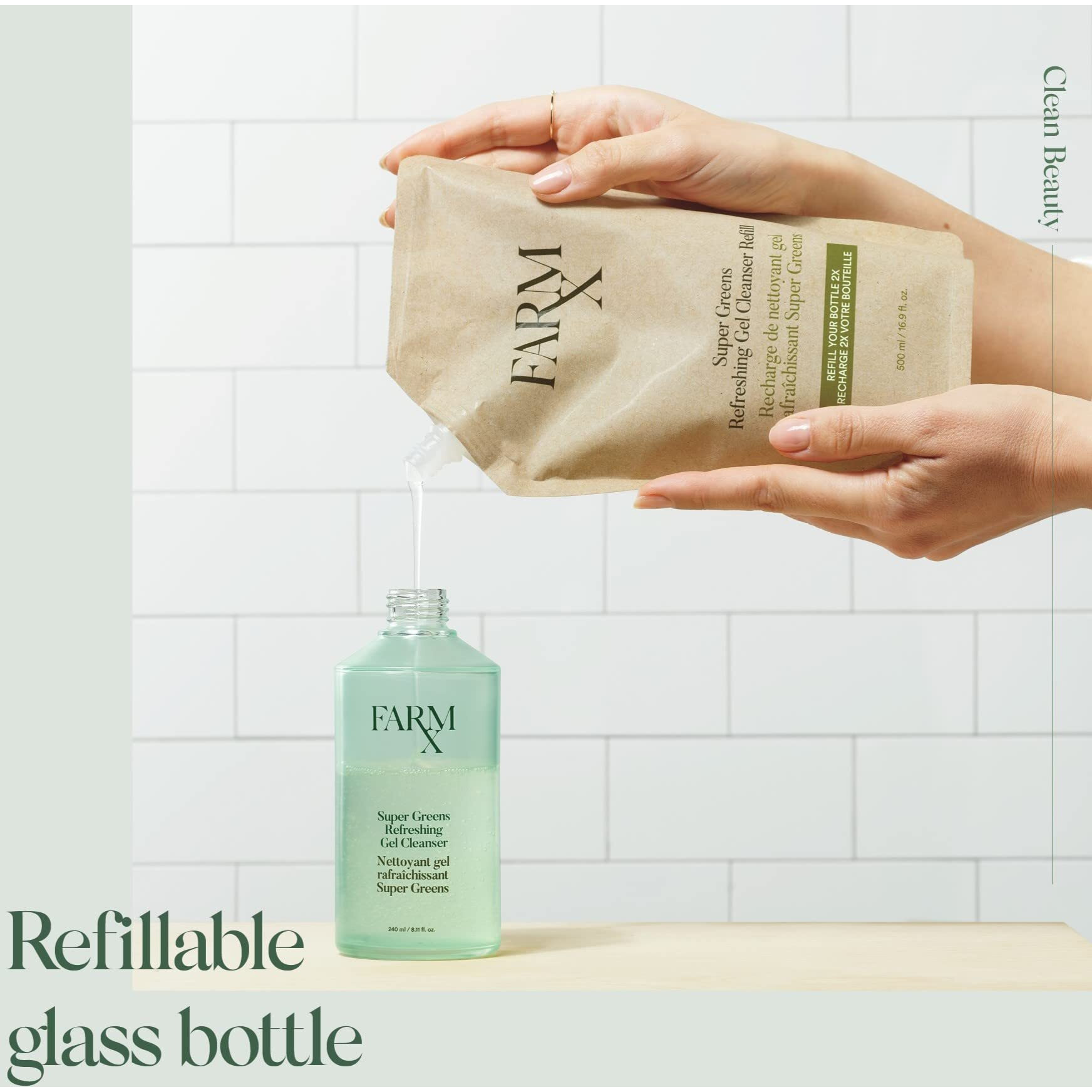 Farm Rx Super Greens Refillable Gel Facial Cleanser - Vegan Natural Daily Gel Cleanser With Super Green Ingredients To Cleanse Skin And Remove Dirt And Makeup (240Ml/8.11 Fl Oz) Clean Beauty