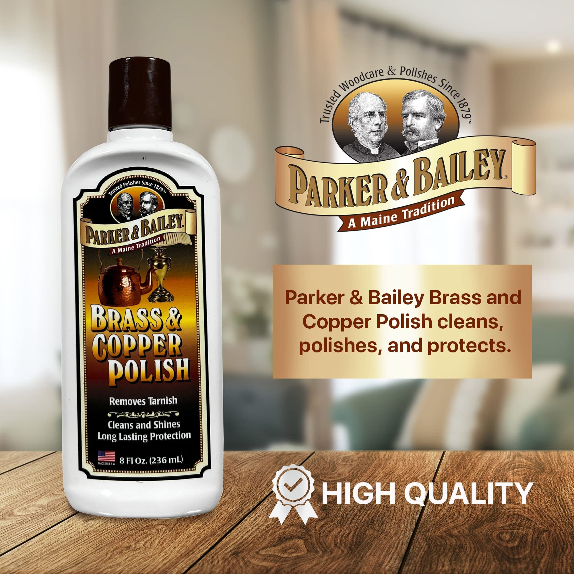Parker & Bailey Brass And Copper Polish - Brass Polish Cleaner Copper Cleaner And Polish Tarnish Remover Metal Polish Cream For Polishing Antique Decor Pans Furniture 8 Oz Bottle