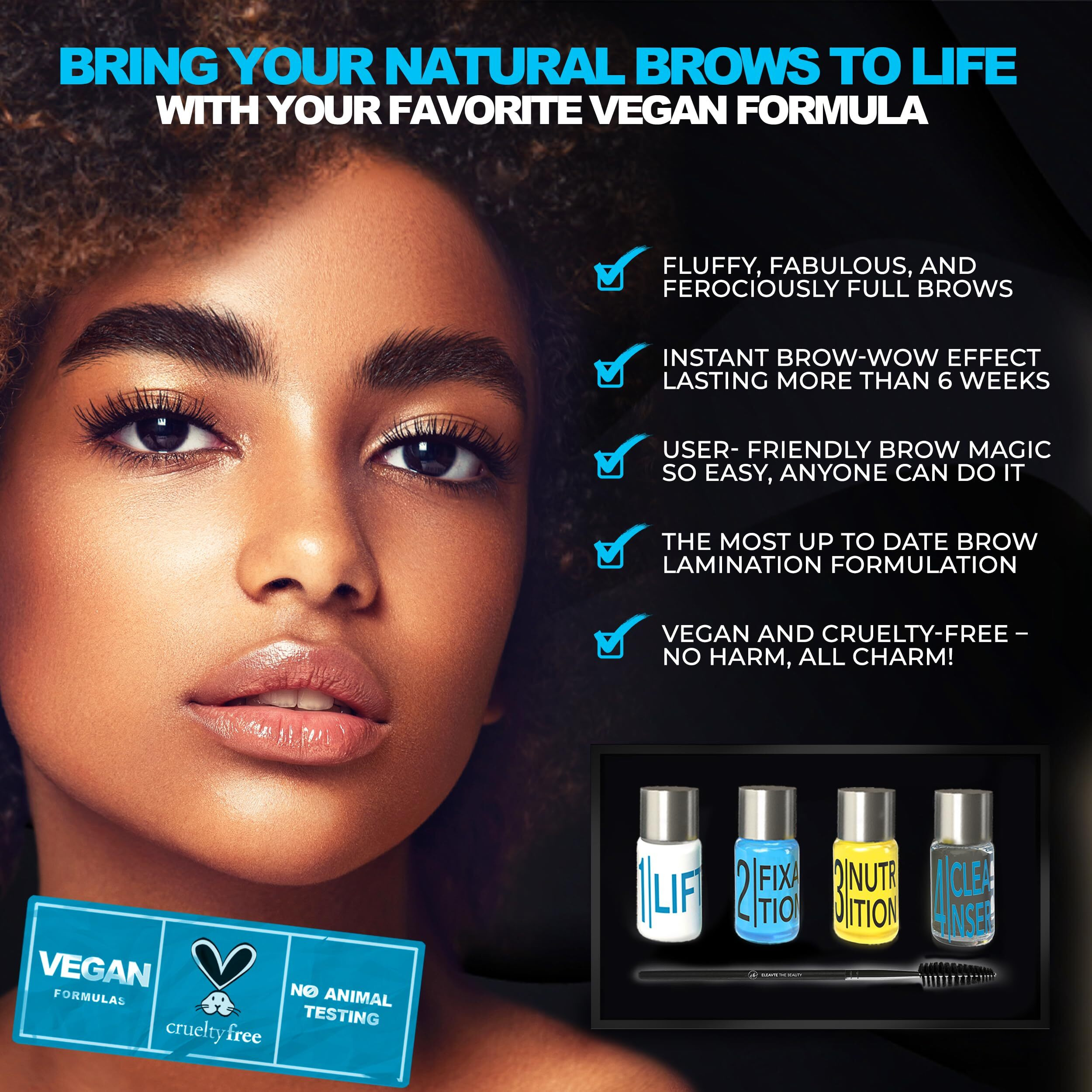 Elevate The Beauty Eyebrow Lamination Kit | At Home Brow Lamination Kit For Fuller Brows | Instant Professional Lift And Thicker Eyebrows | Vegan And Cruelty Free