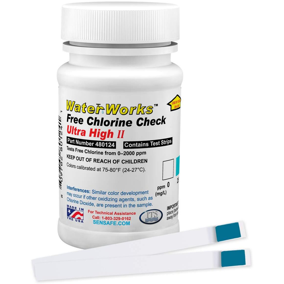 Industrial Test Systems Waterworks 480124 Free Chlorine Test Strip  Ultra High Ii Range  61 Seconds Test Time  0-2000Ppm Range (Bottle Of 50)