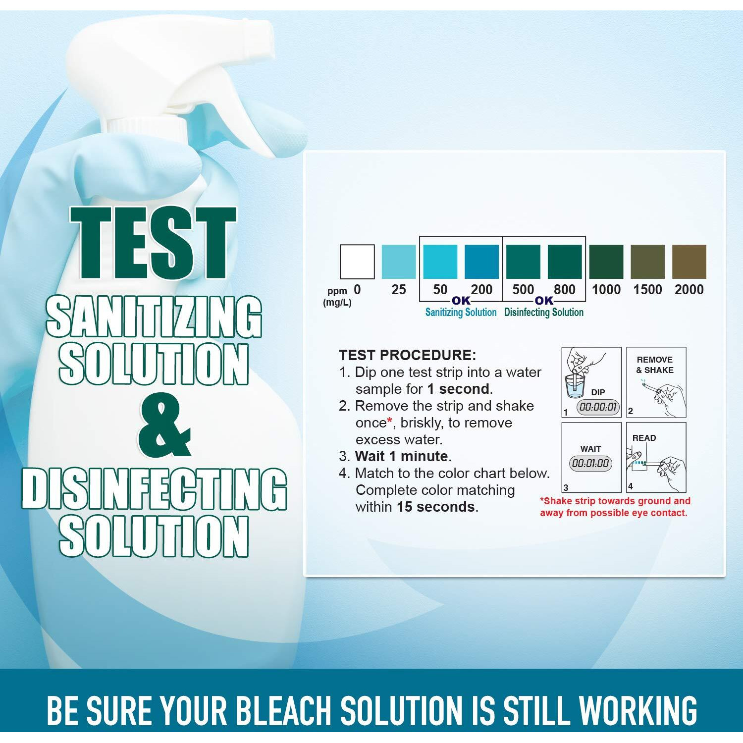 Industrial Test Systems Waterworks 480124 Free Chlorine Test Strip  Ultra High Ii Range  61 Seconds Test Time  0-2000Ppm Range (Bottle Of 50)