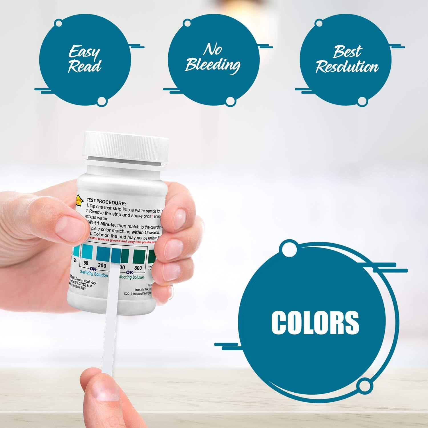 Industrial Test Systems Waterworks 480124 Free Chlorine Test Strip  Ultra High Ii Range  61 Seconds Test Time  0-2000Ppm Range (Bottle Of 50)