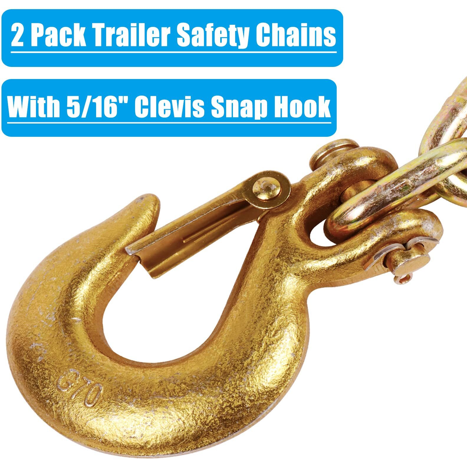 Tnyeobae 35"" Trailer Safety Chain With 5/16"" Clevis Snap Hook Grade-70 Heavy Duty Binder Chain(Pack Of 2)