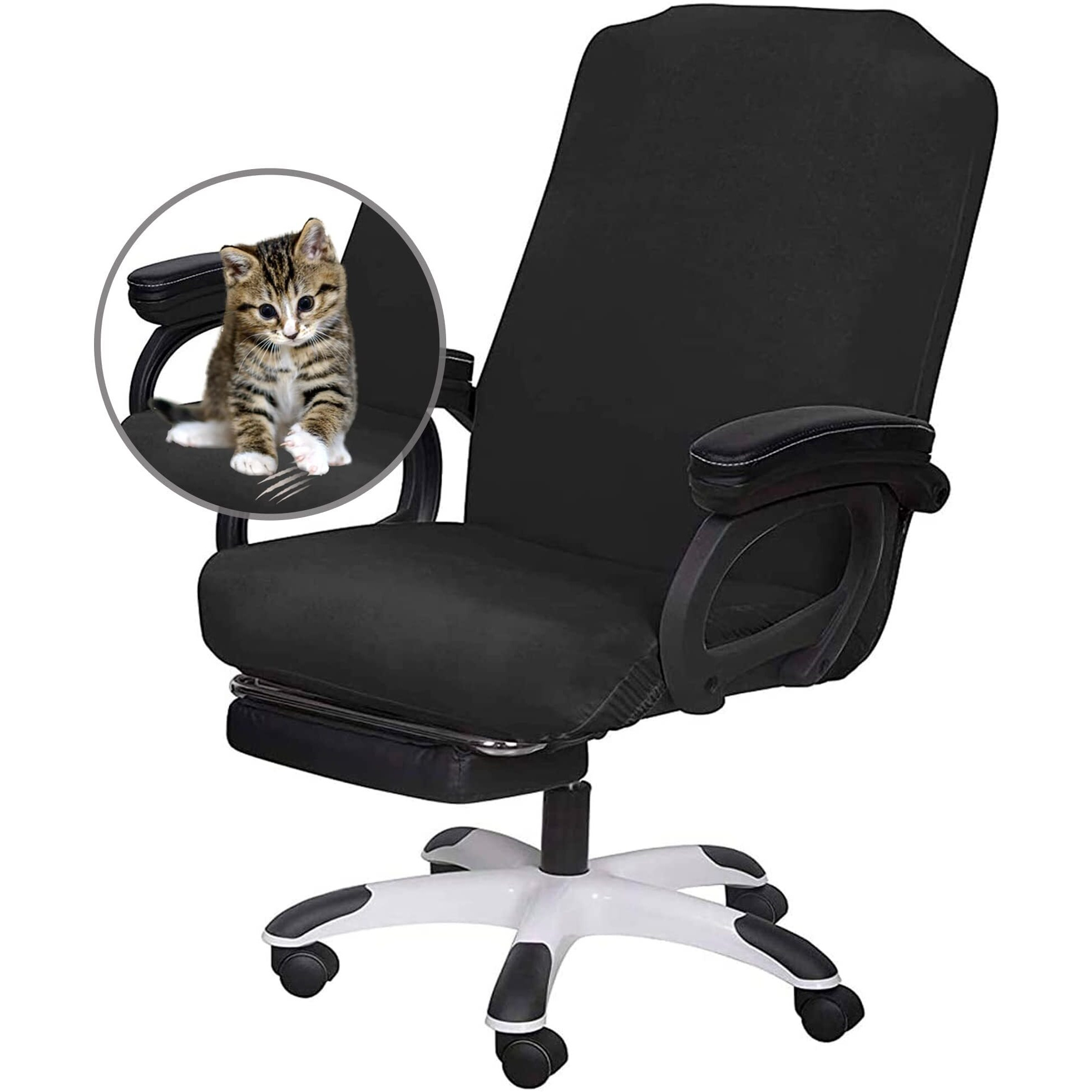 Saraflora Office Chair Cover- Large  Black- Removable Computer Cover For With Zipper Universal Rotating Desk High Back Seat Washable Protector Pets
