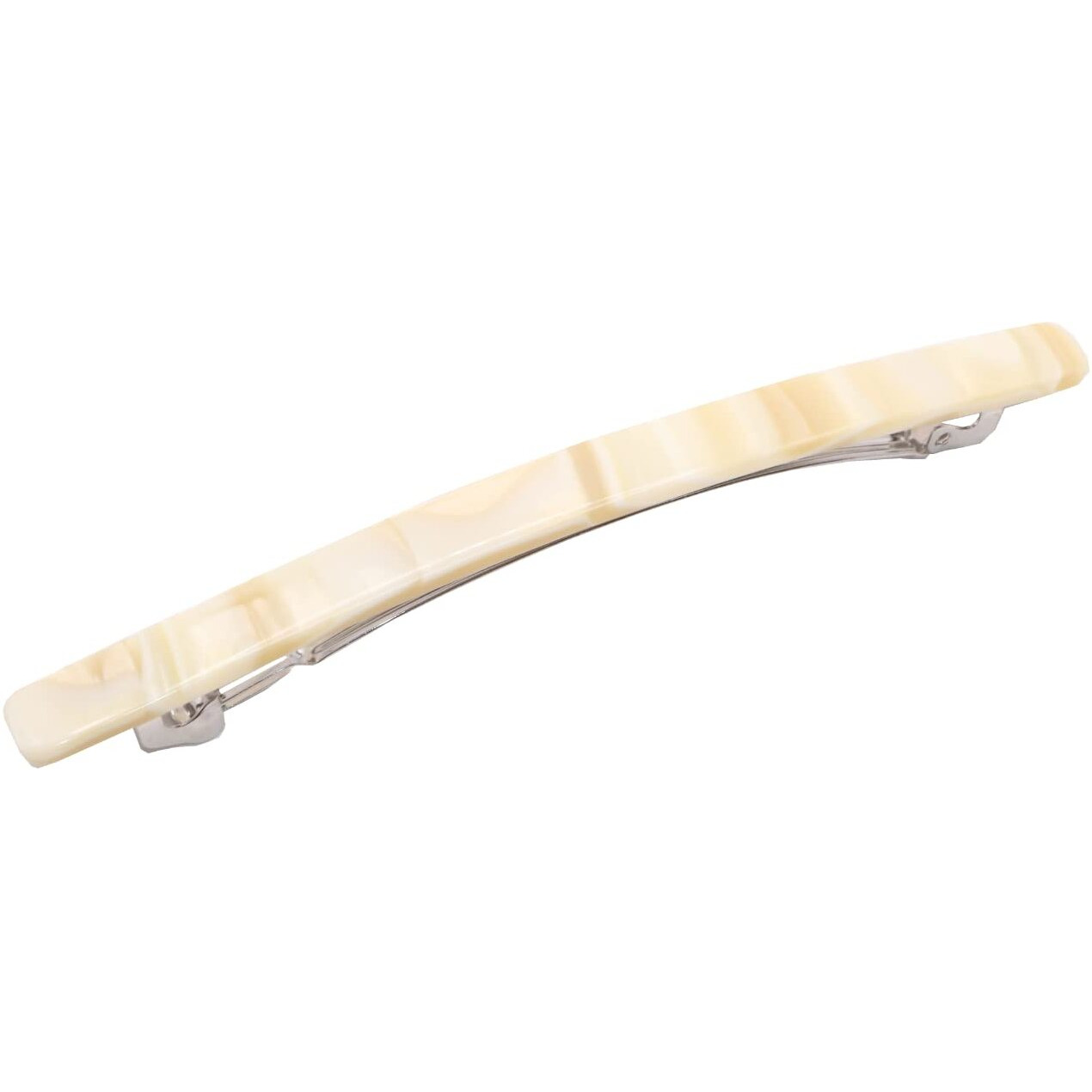 French Amie Long And Thin Large 4"" Handmade Celluloid Hair Barrette Clip For Girls Automatic Strong Hold Hair Clips For Women No Slip Durable Paris Hair Accessories  Made In France (Cream Nougat)