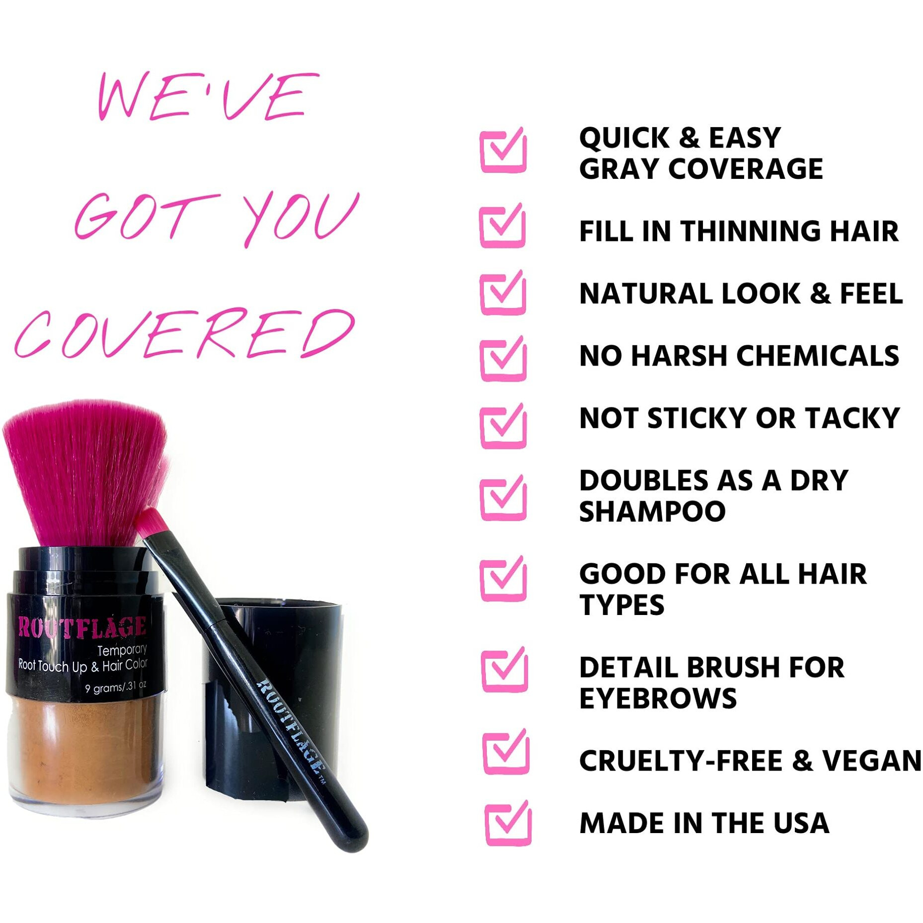 Rootflage Instant Touch Up Hair Powder | Temporary Hair Color & Root Concealer | Available In Blonde  Brunette And 10 Other Hair Shades | Includes Applicator With Detail Brush (11 Strawberry Blonde)