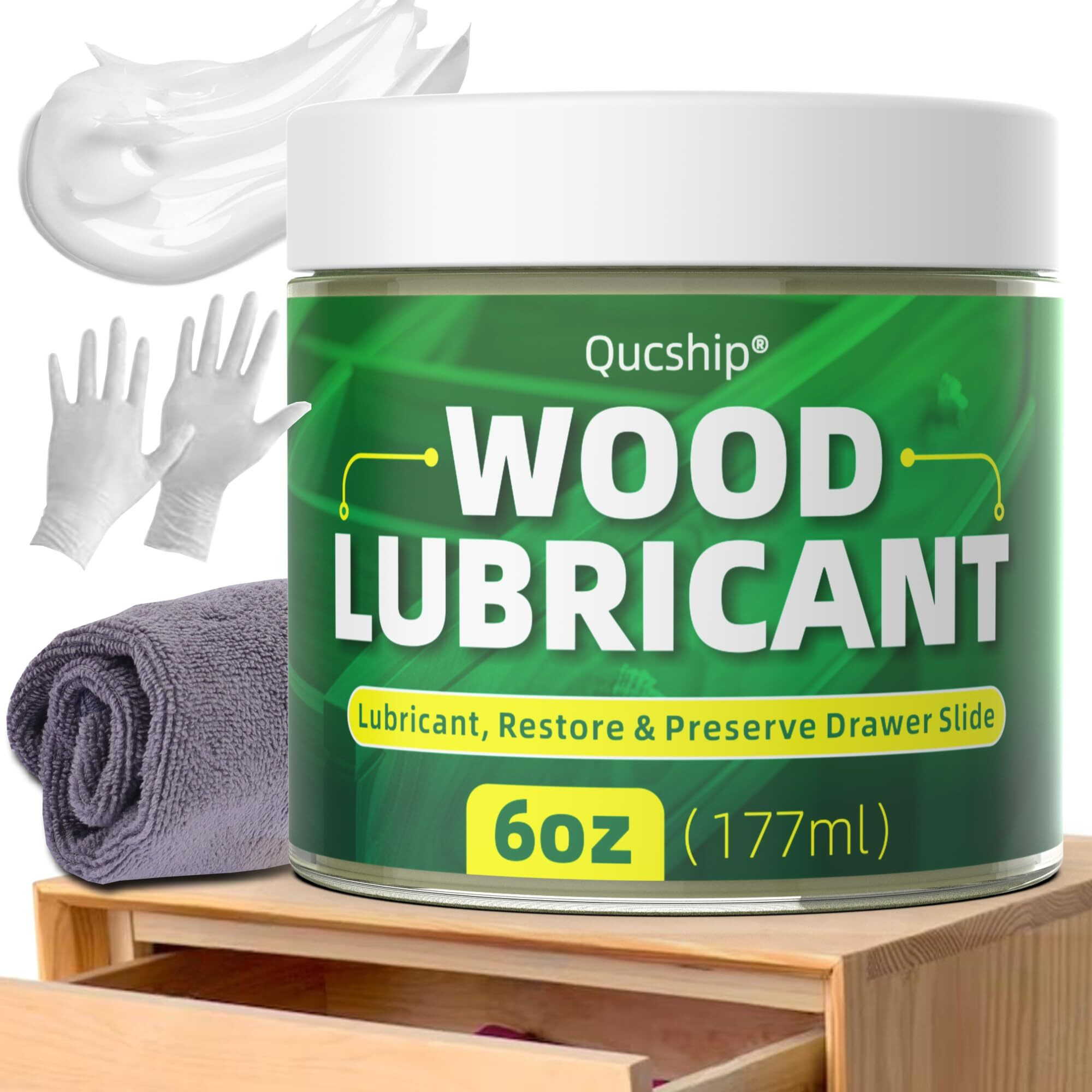 6Oz Wood Lubricant & Wood Wax - Sliding Drawer & Door Hinge Lubricant  Drawer Wax - Restore & Maintain Wooden Slide  Paste Wax For Wood  Loosen Drawer Slide - By Qucship