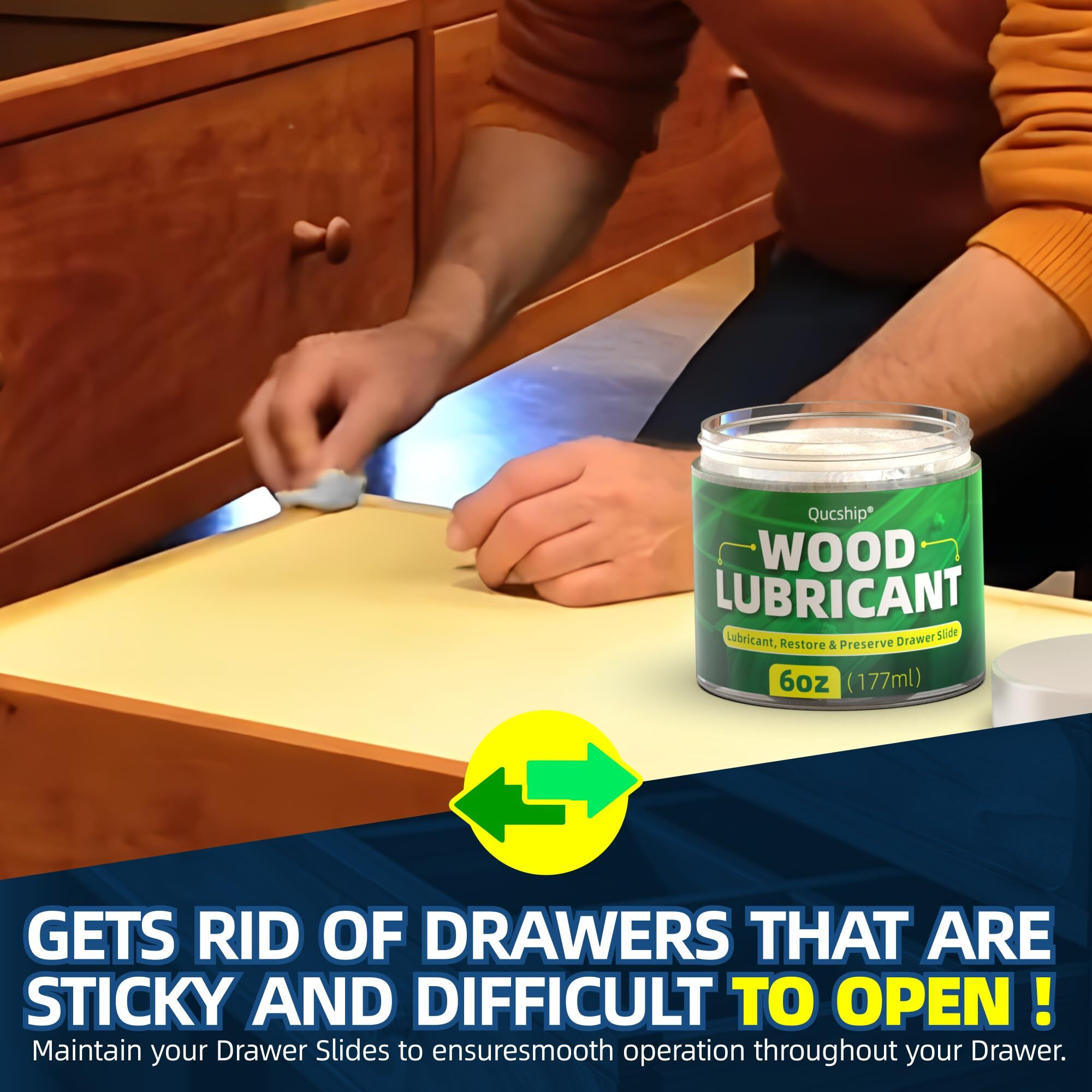 6Oz Wood Lubricant & Wood Wax - Sliding Drawer & Door Hinge Lubricant  Drawer Wax - Restore & Maintain Wooden Slide  Paste Wax For Wood  Loosen Drawer Slide - By Qucship
