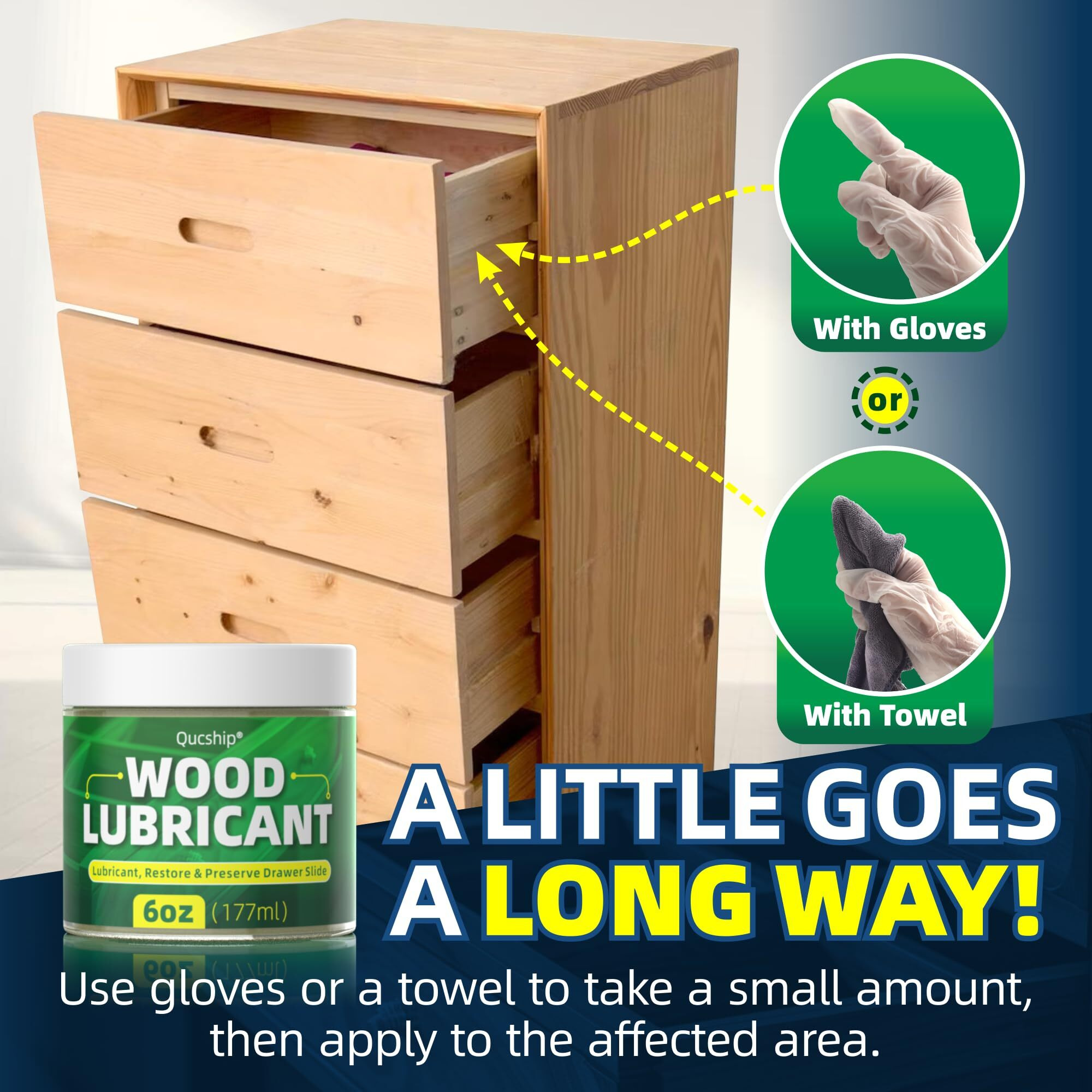6Oz Wood Lubricant & Wood Wax - Sliding Drawer & Door Hinge Lubricant  Drawer Wax - Restore & Maintain Wooden Slide  Paste Wax For Wood  Loosen Drawer Slide - By Qucship