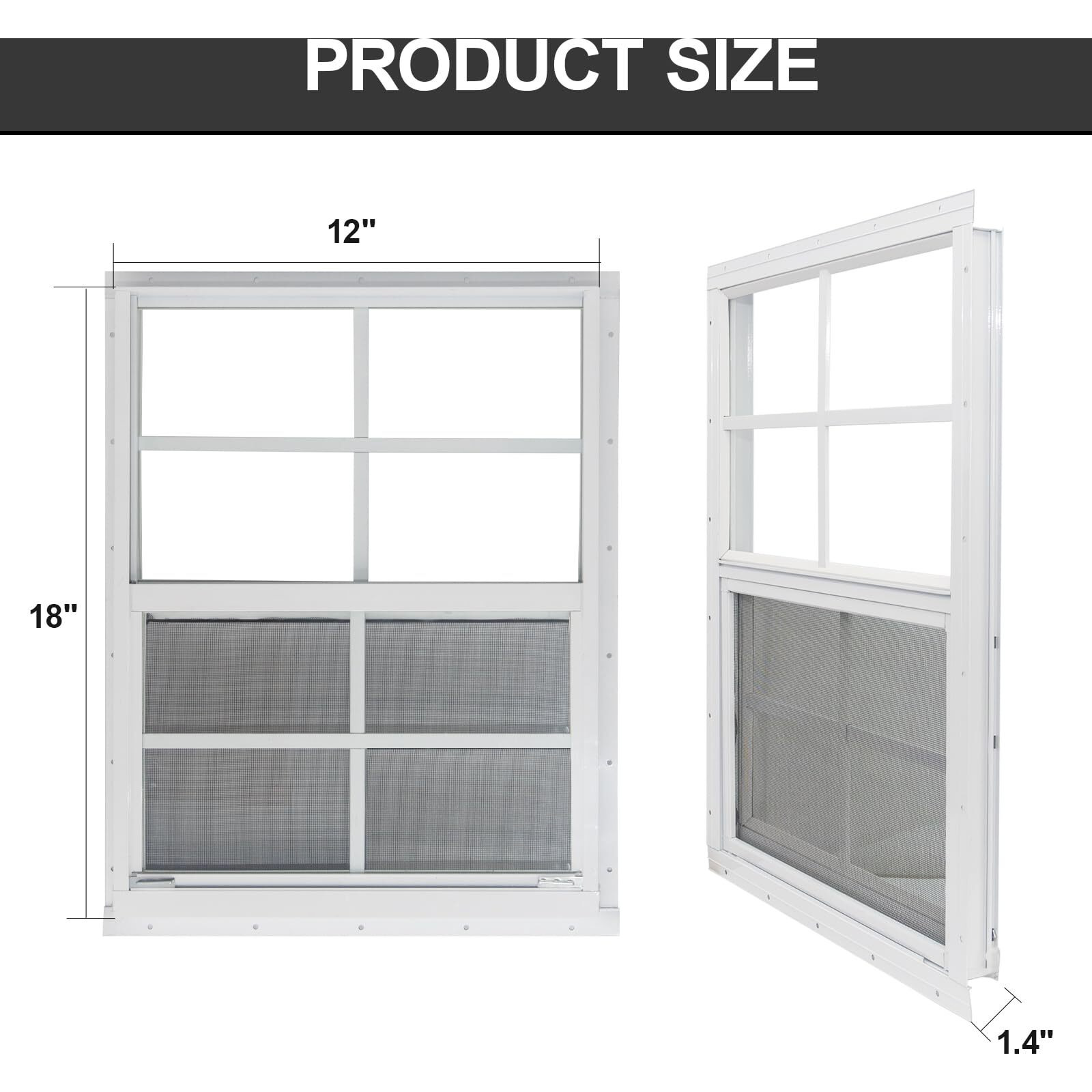 Yuzzy 12"" X 18"" Shed Windows With Tempered Glass And Fiberglass Screen  2 Pack Small Sliding Windows For Shed  Chicken Coop  Playhouse  Household  Garage  Barns (White)