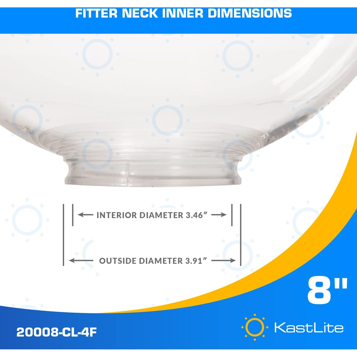 Kastlite 8"" Clear Acrylic Lamp Post Globe | Smooth Textured With 3.91"" Fitter Neck | Manufactured In The Usa