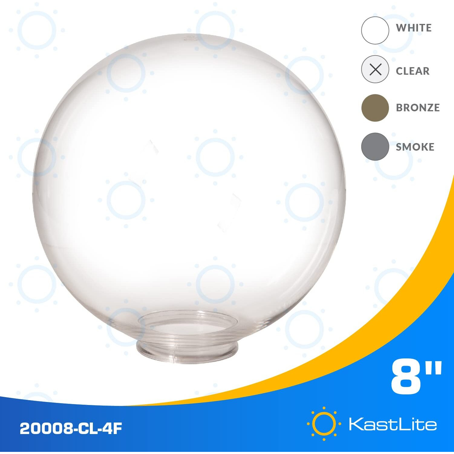 Kastlite 8"" Clear Acrylic Lamp Post Globe | Smooth Textured With 3.91"" Fitter Neck | Manufactured In The Usa