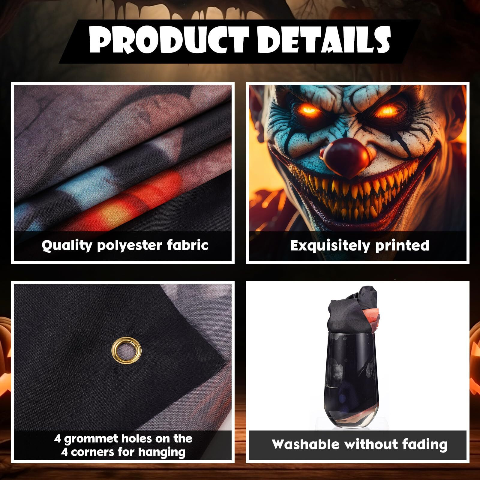 Evil Clown Ghost Door Cover Halloween Door Decorations 79 X 35 Inches Scary Clown Ghost Window Decals Creepy Photo Posters Banner Backdrop Halloween Wallpaper Sticker For Door Window (Horrible Clown)