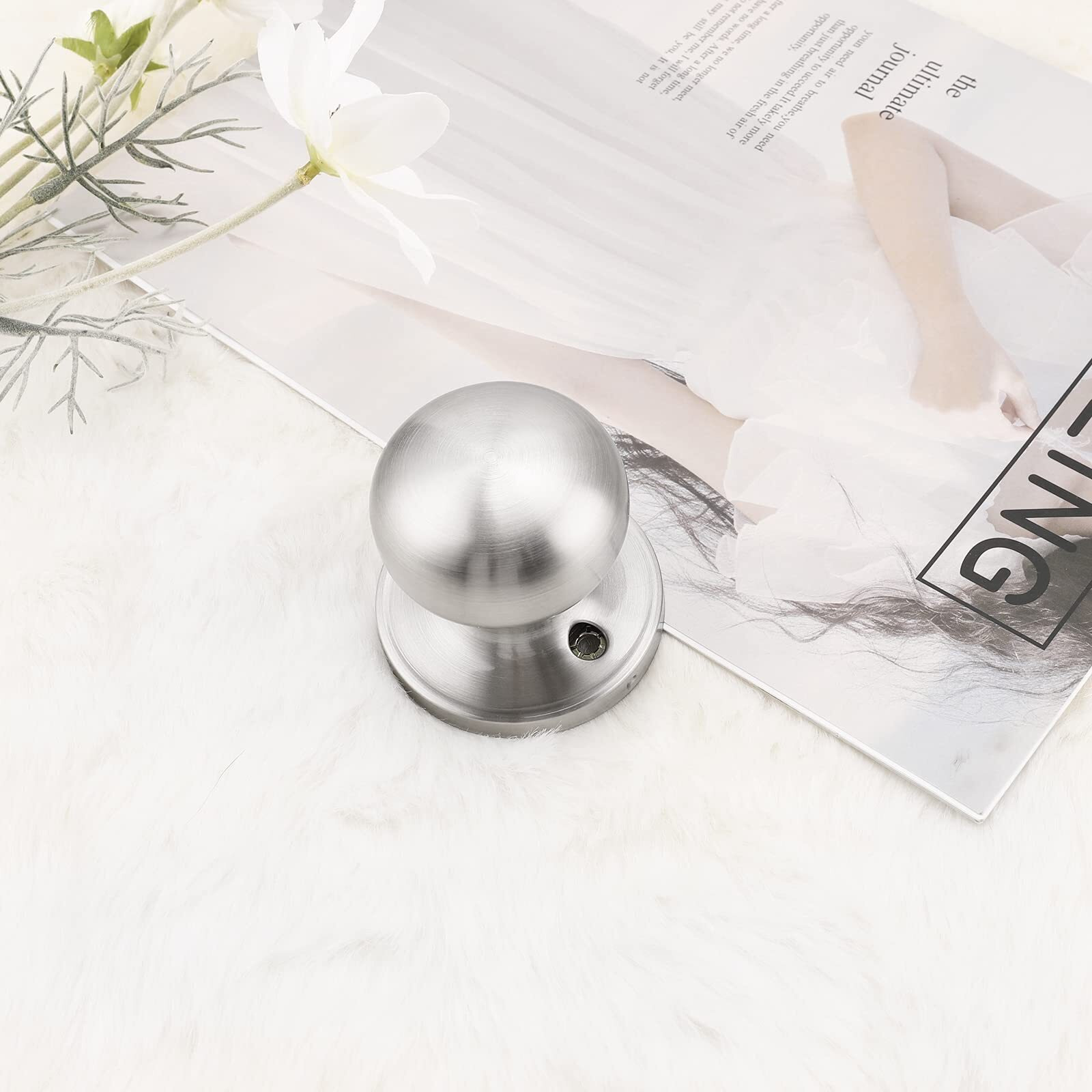 Gobekor 2 Pack Single Dummy Door Knobs Brushed Nickel Interior Dummy Knobs For French Doors Round Door Knobs Stainless Steel Door Pull