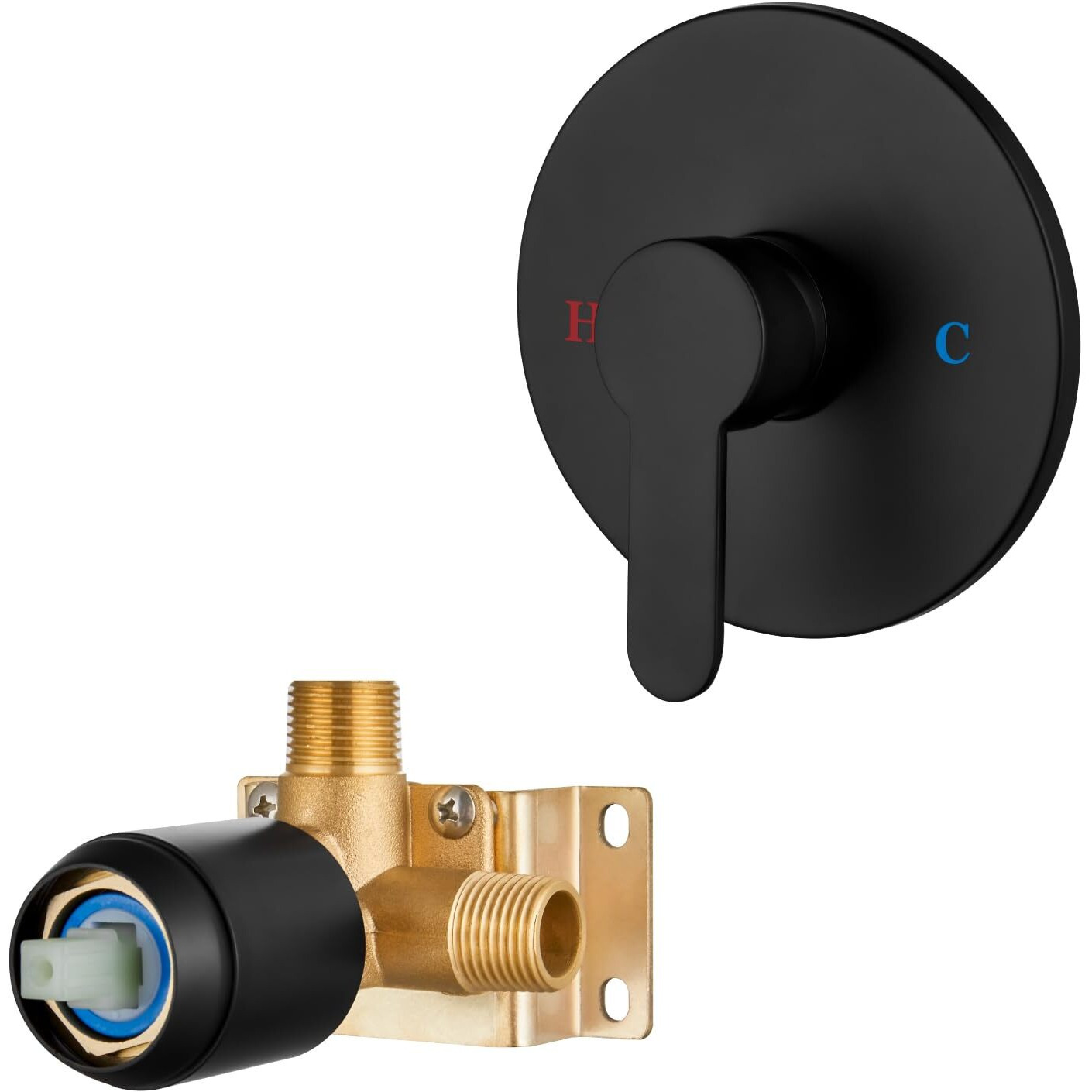 Airuida Round Single-Function Shower Handle Valve Trim Kit Shower Valves Wall Mount Brass Faucet Shower Rough-In Valve Bathroom Trim Kit Single Handle Tub Shower Valve Male Thread Matte Black