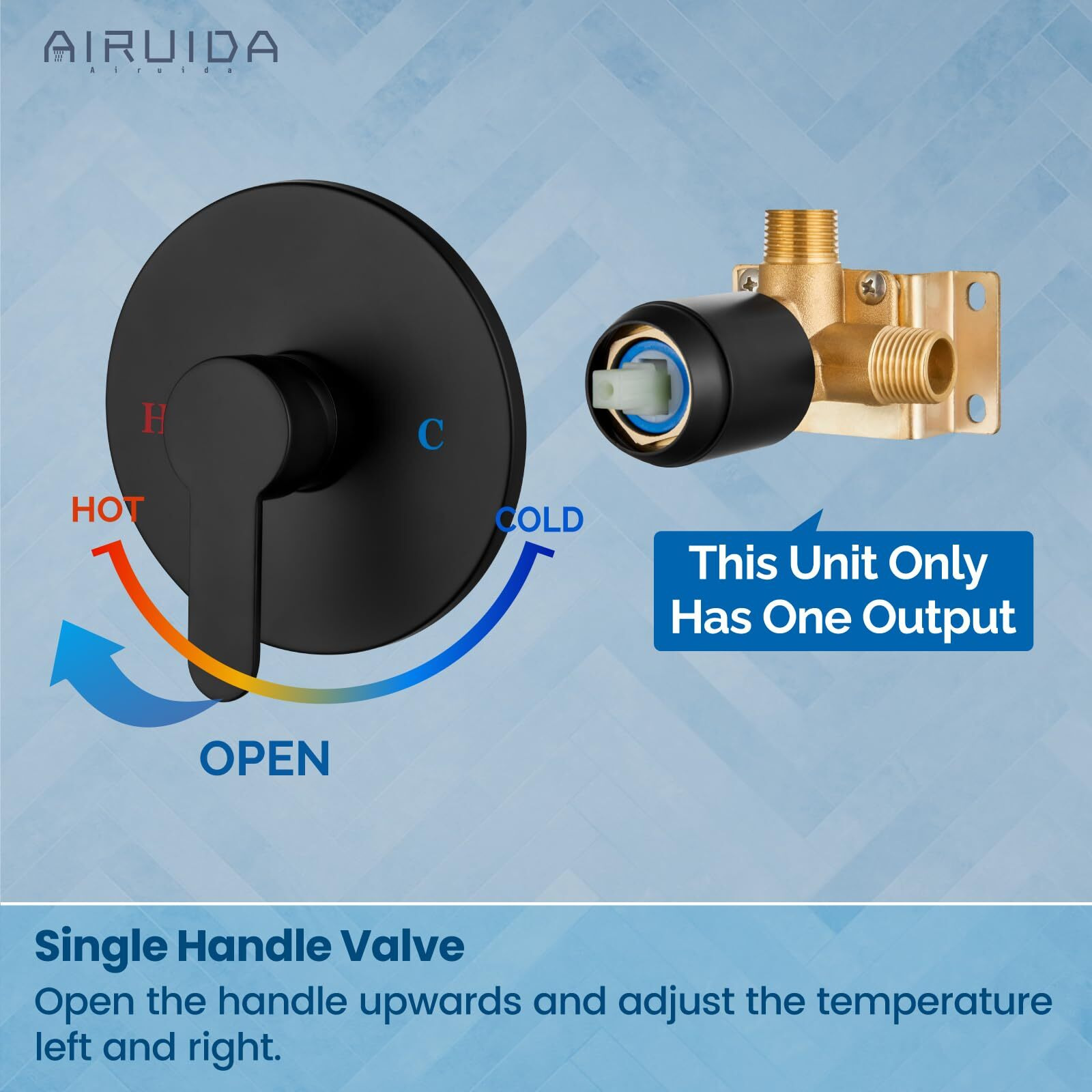 Airuida Round Single-Function Shower Handle Valve Trim Kit Shower Valves Wall Mount Brass Faucet Shower Rough-In Valve Bathroom Trim Kit Single Handle Tub Shower Valve Male Thread Matte Black