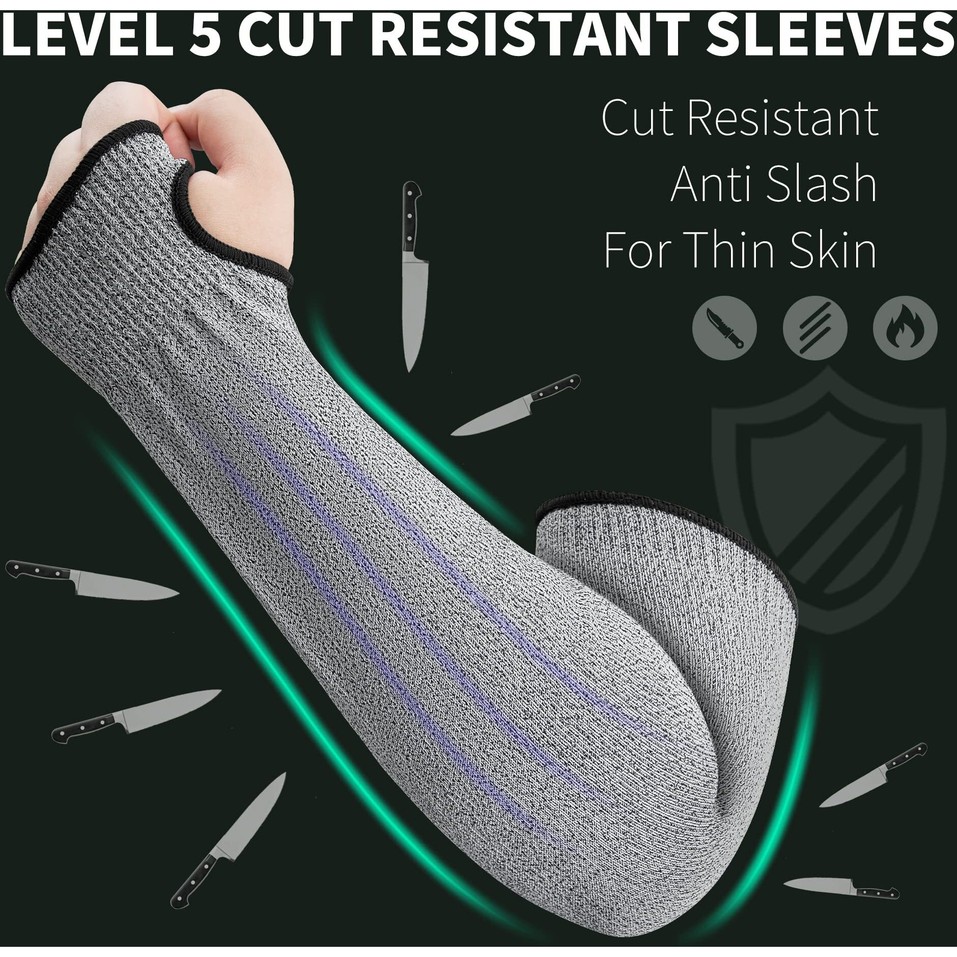 Arcliber Cut Resistant Garden Sleeves Level 5 Protective Arm Gardening Sleeves For Men & Women With Thumb Hole  18 Inch Arm Guards For Thin Skin  Gardening  Cutting  Pet Grooming