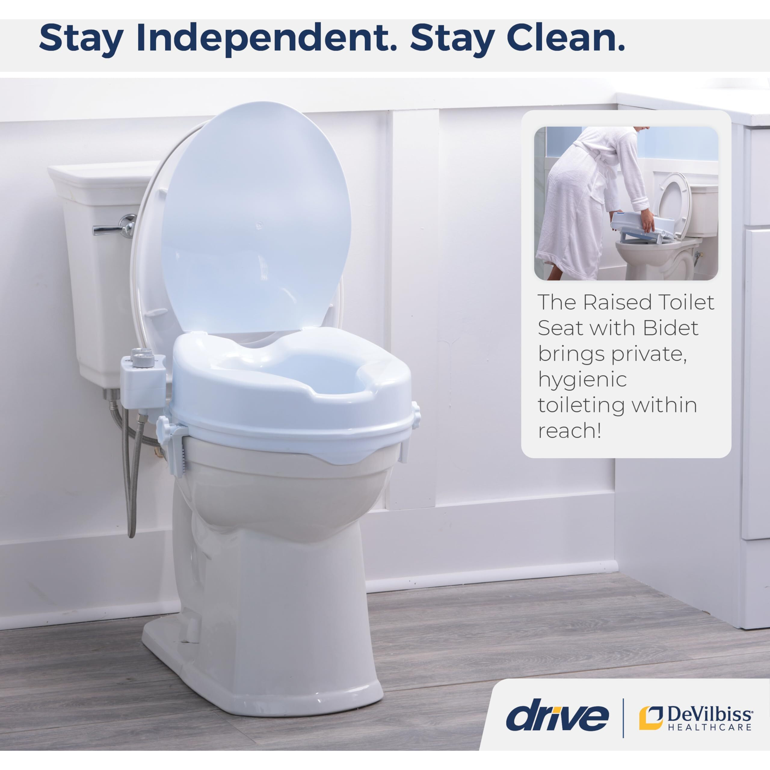 Drive Medical Preservetech Raised Toilet Seat With Bidet (Ambient Water) Toilet Seat Riser  Elevated Toilet Seats For Seniors And Adults  Toilet Seat Bidet  Toilet Seat Elevator With Bidet Sprayer