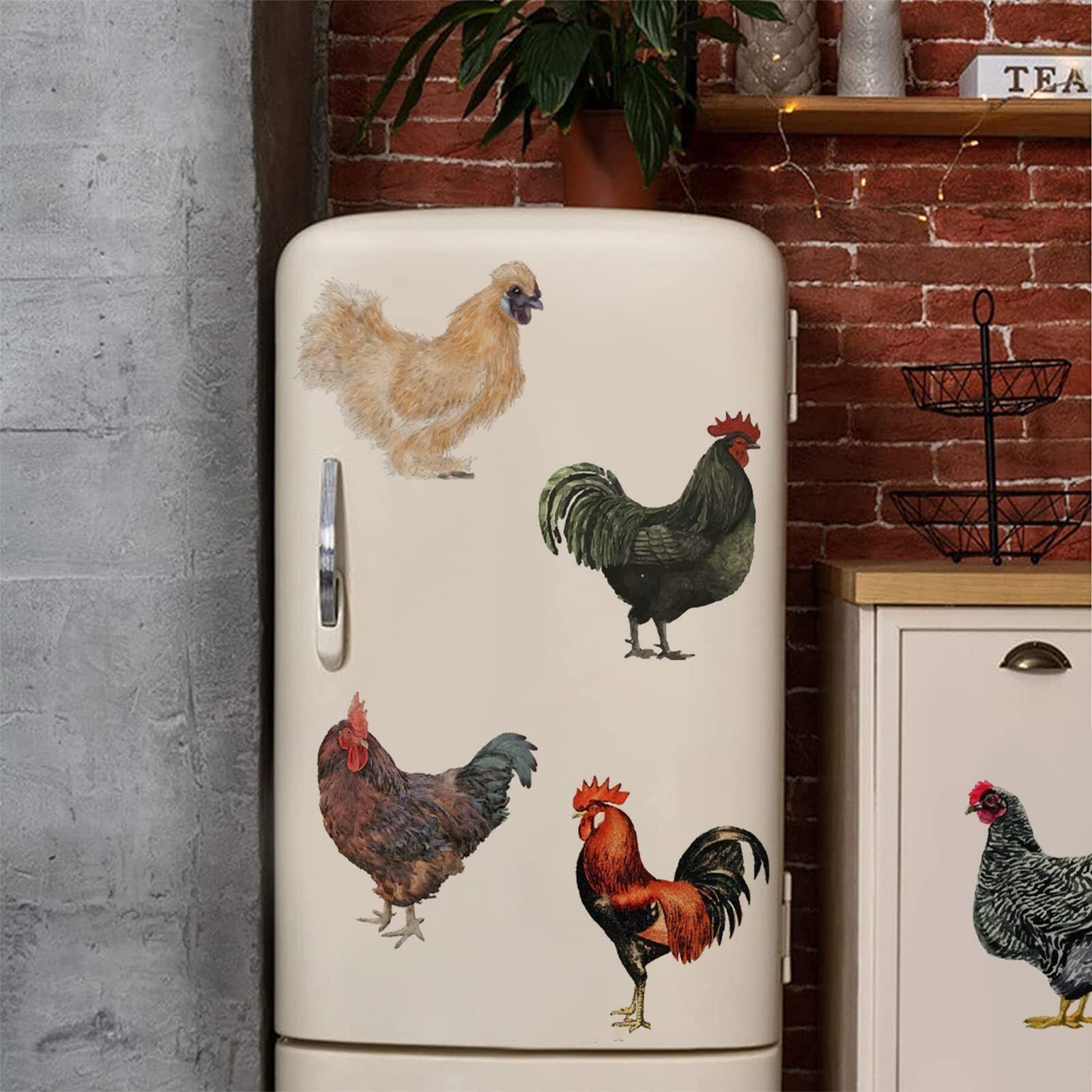 Pligreat 8 Pcs Roosters Hens Wall Stickers  Removable Vinyl Peel And Stick Wall Decals For Kitchen Pantry Playroom Nursery Farmhouse Wall Decoration Home Indoor Diy Window Fridge Door Wall Art Decor