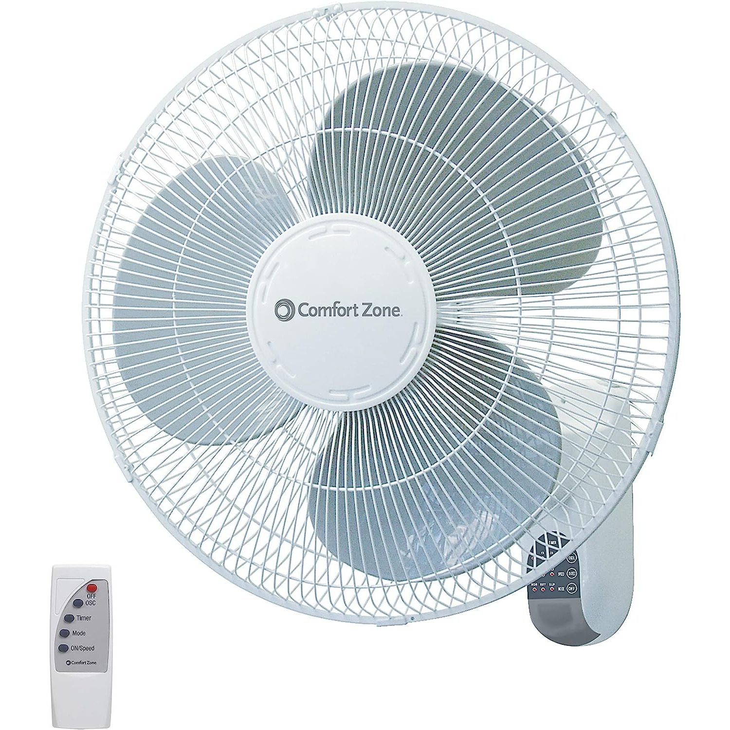 Comfort Zone 16"" Quiet 3-Speed Wall Mount Fan With Remote Control  Timer And Adjustable Tilt  Ideal For Home  Bedroom  Gym & Office  Cz16Wr