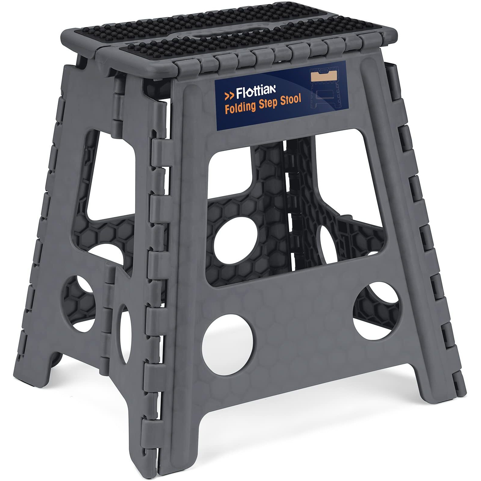 Flottian 16"" Folding Step Stool For Adults And Kids Holds Up To 300 Lbs Non-Slip Folding Stools With Handle  Compact Plastic Foldable Step Stool For Bathroom Bedroom  Kitchen  Gray 1Pc