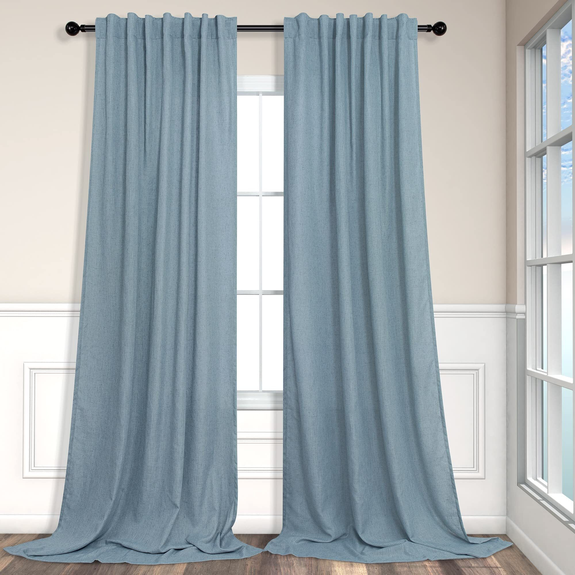 Pitalk 102 Length Curtains For Living Room Dinning 2 Panels Back Tab Pocket Light Filtering Burlap Window Drapes Stone Blue Linen Curtains 102 Inches Long For Sliding Glass Door Bedroom Grey Gray Blue