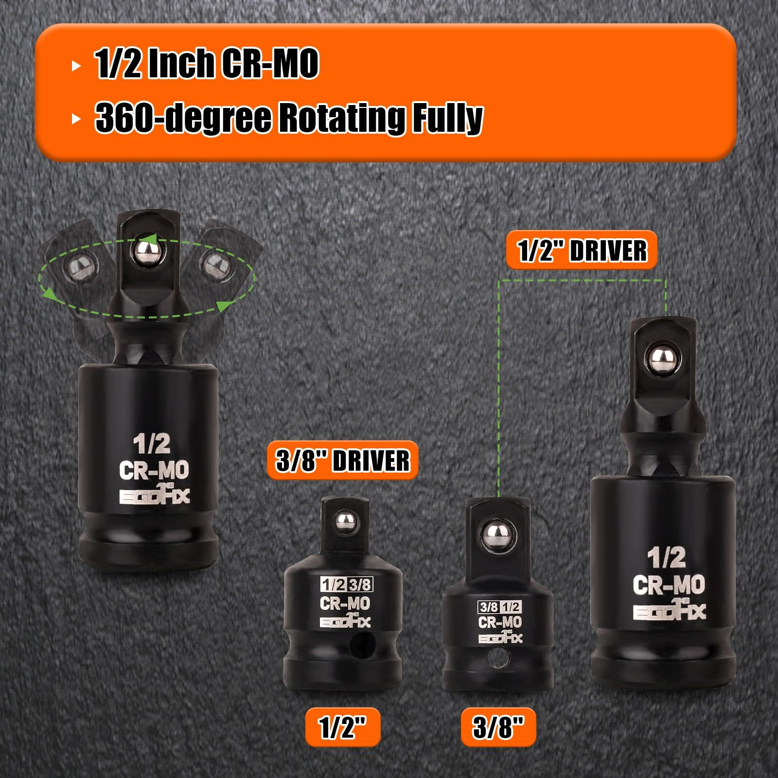 Egofix 1/2 &quot&quot Impact Axle Nut Socket Set 10 Pieces  Drive Deep Cr-Mo 6 Point 30 31 32 33 34 35 36Mm Metric Socket  With 3/8 &quot&quot - 1/2 &quot&quot Socket Adapter Set  Universal Joint Socket