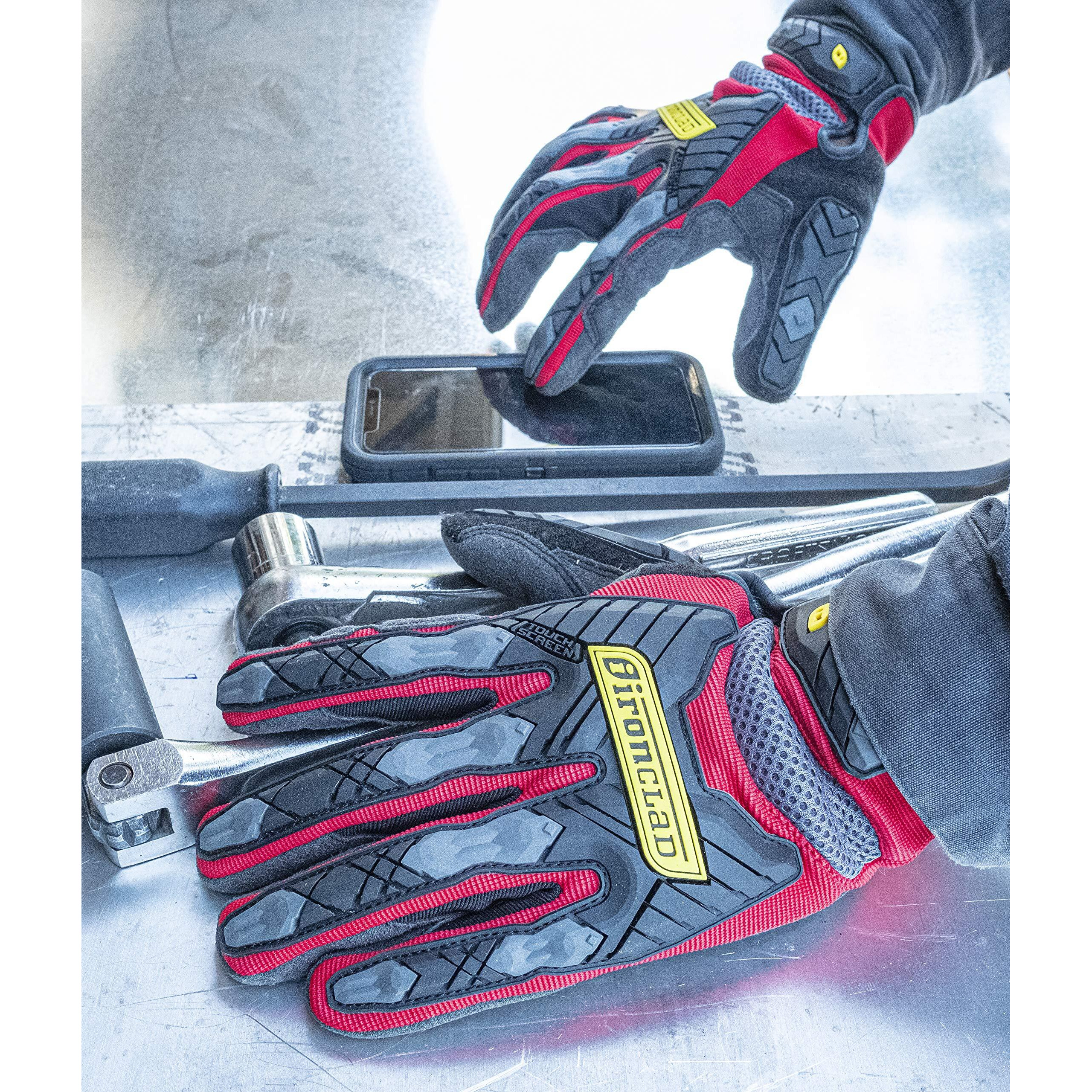 Ironclad Command Impact 360 Cut A6 Work Gloves Touch Screen Gloves Conductive Palm & Fingers  Impact Protection  Machine Washable  Sized S  M  L  Xl  Xxl (1 Pair)  Red (Iex-Migr5-04-L)