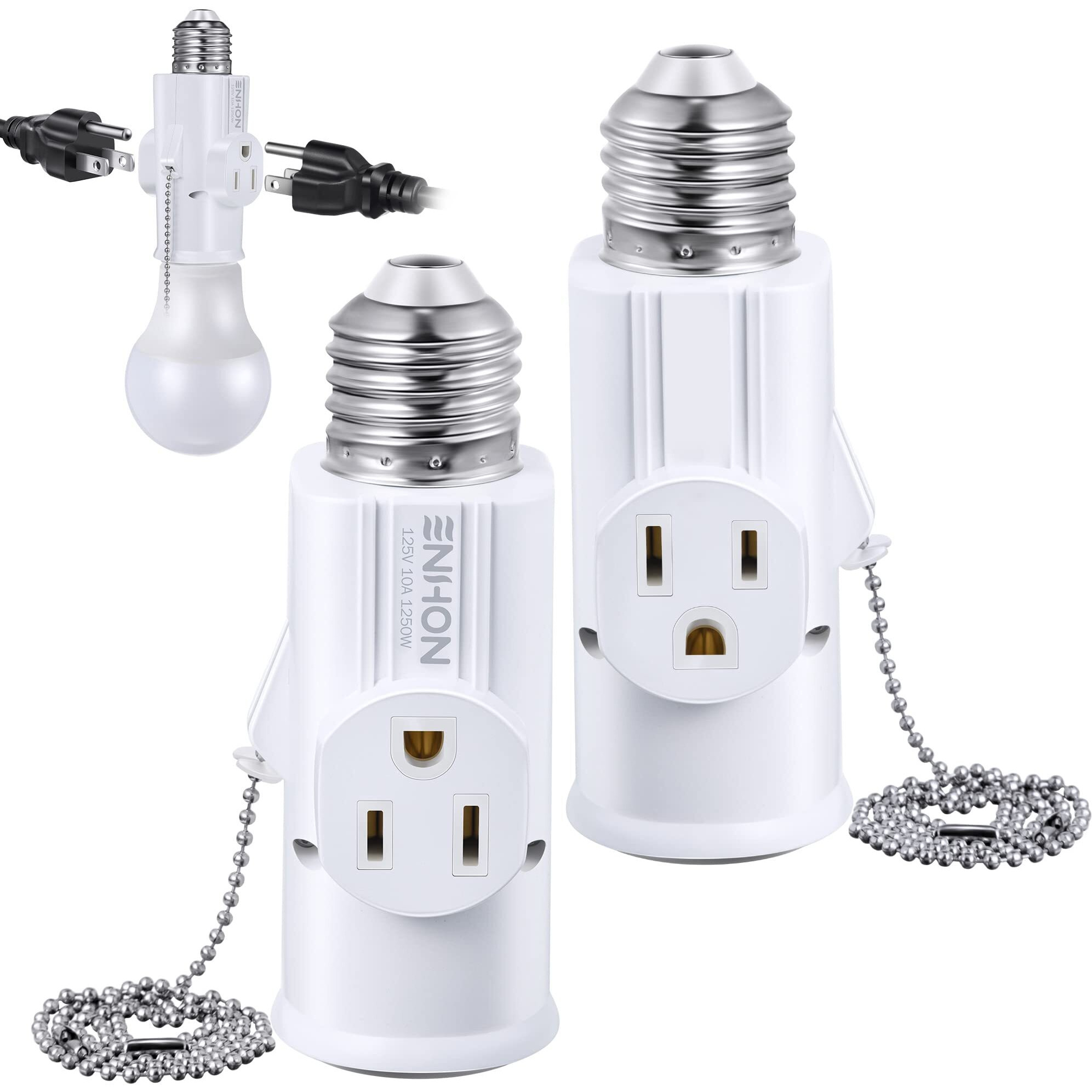 3 Prong E26 Light Socket To Plug Adapter  White Heat Resistant Light Socket 2/3 Prong Outlet Light Bulb Plug Splitter Converter For Garage Porch Cctv Camera (1 Pack)